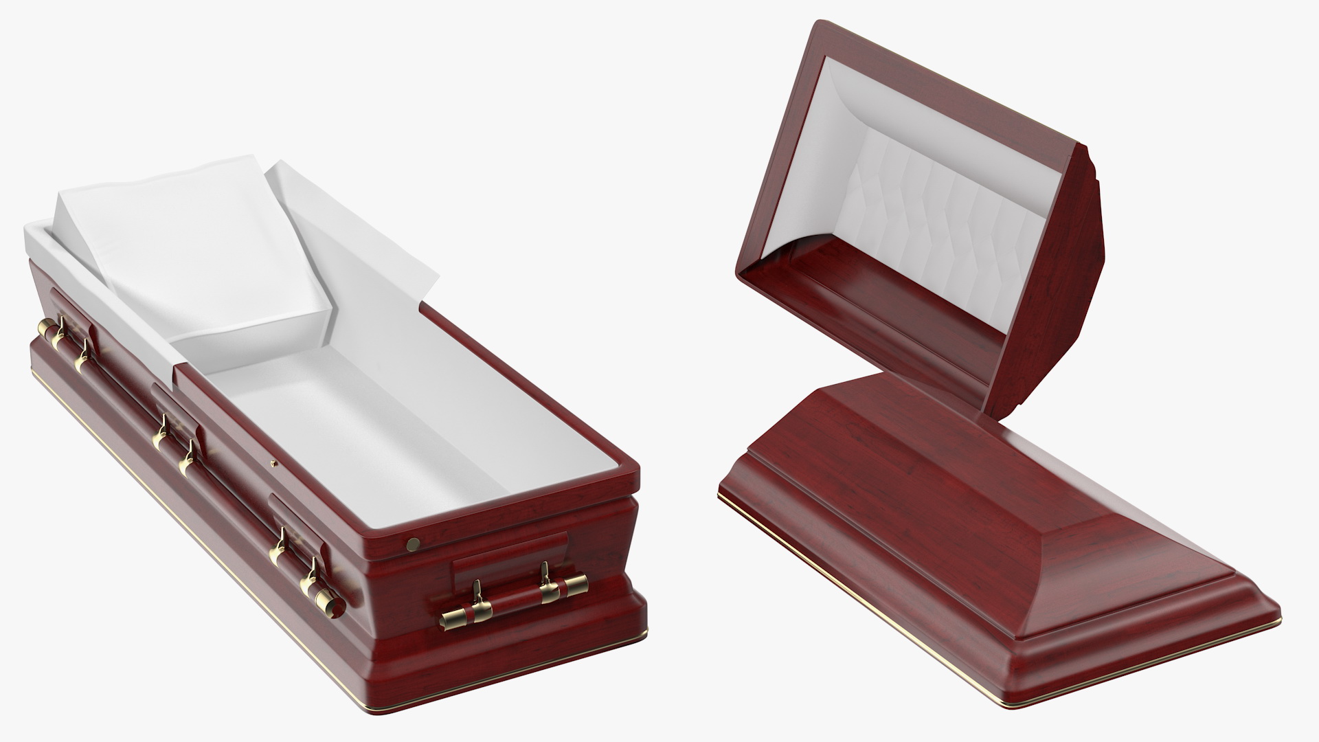 3D Opened Wooden Funeral Casket model