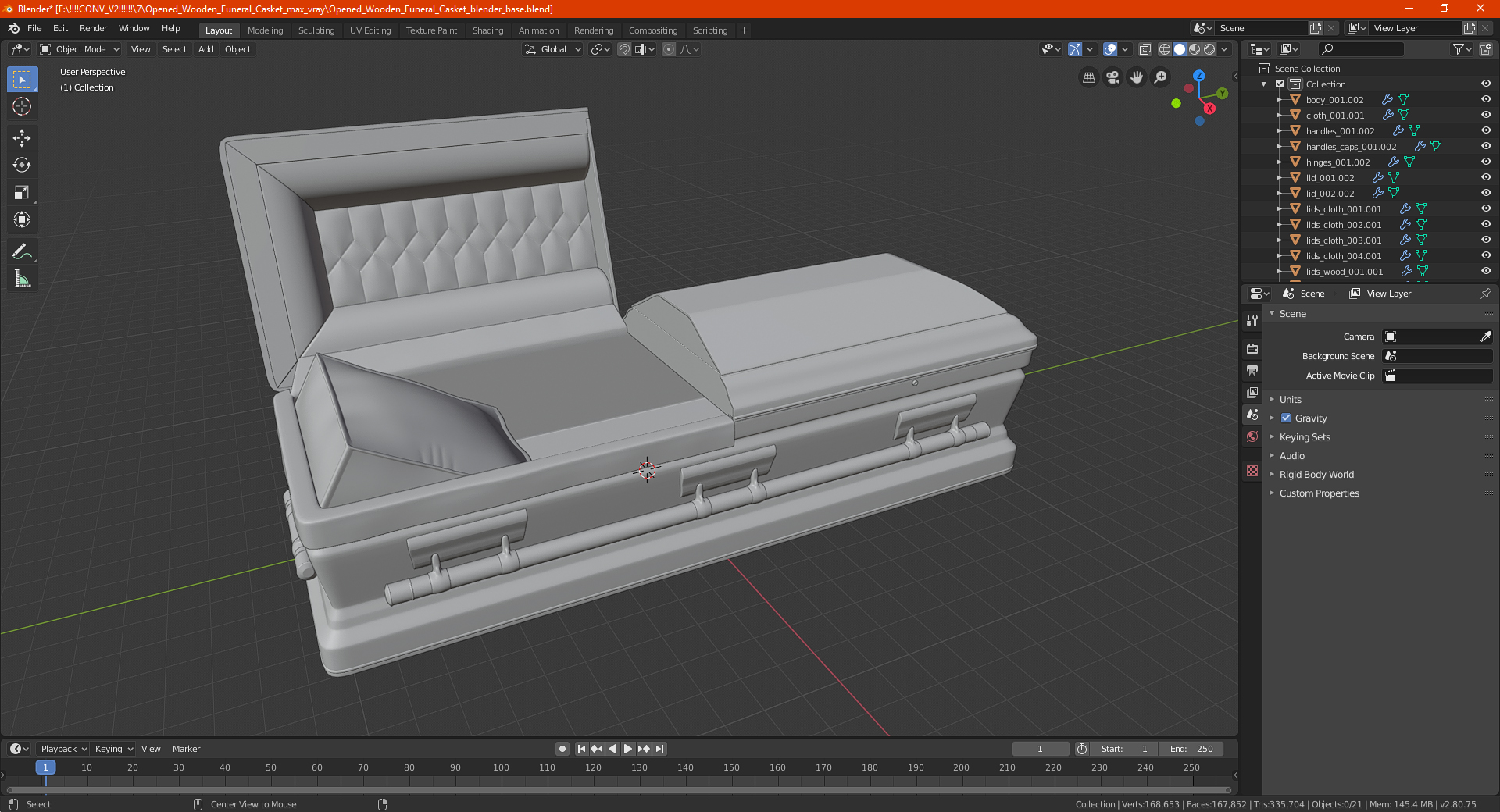 3D Opened Wooden Funeral Casket model