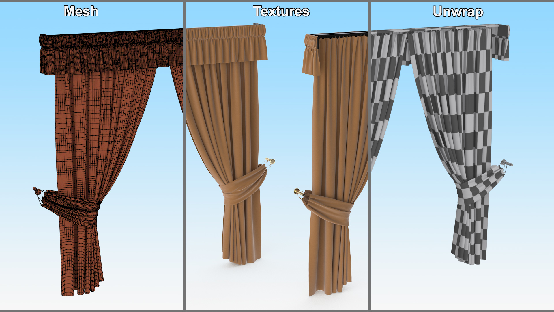 Classic Curtains with Valance 3D model