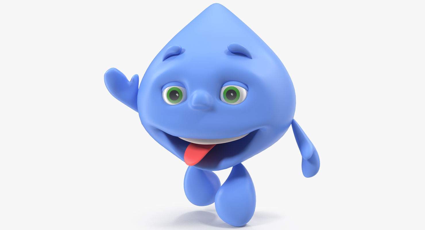 Water Drop Cartoon Mascot Character Waving 3D