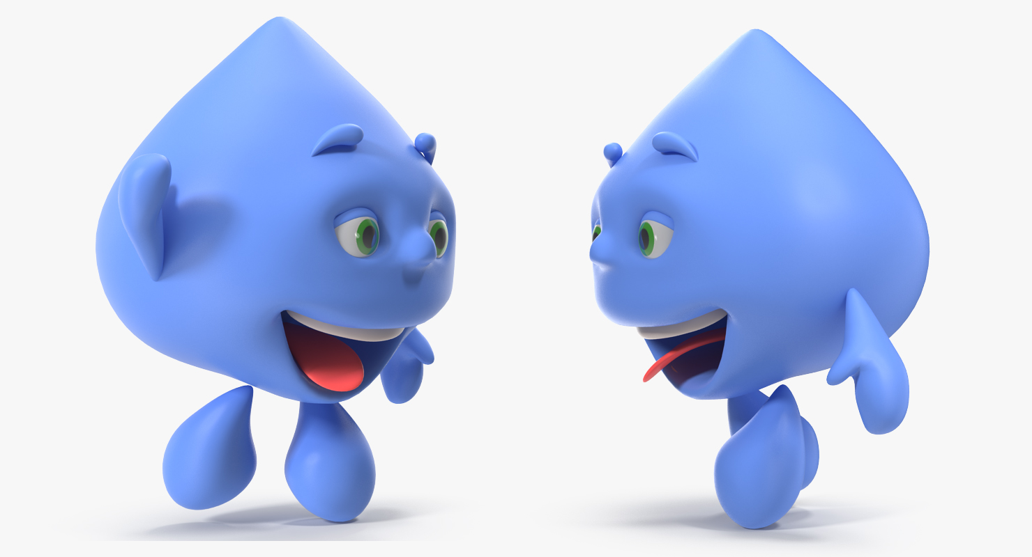 Water Drop Cartoon Mascot Character Waving 3D