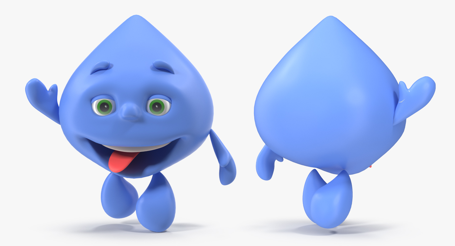 Water Drop Cartoon Mascot Character Waving 3D