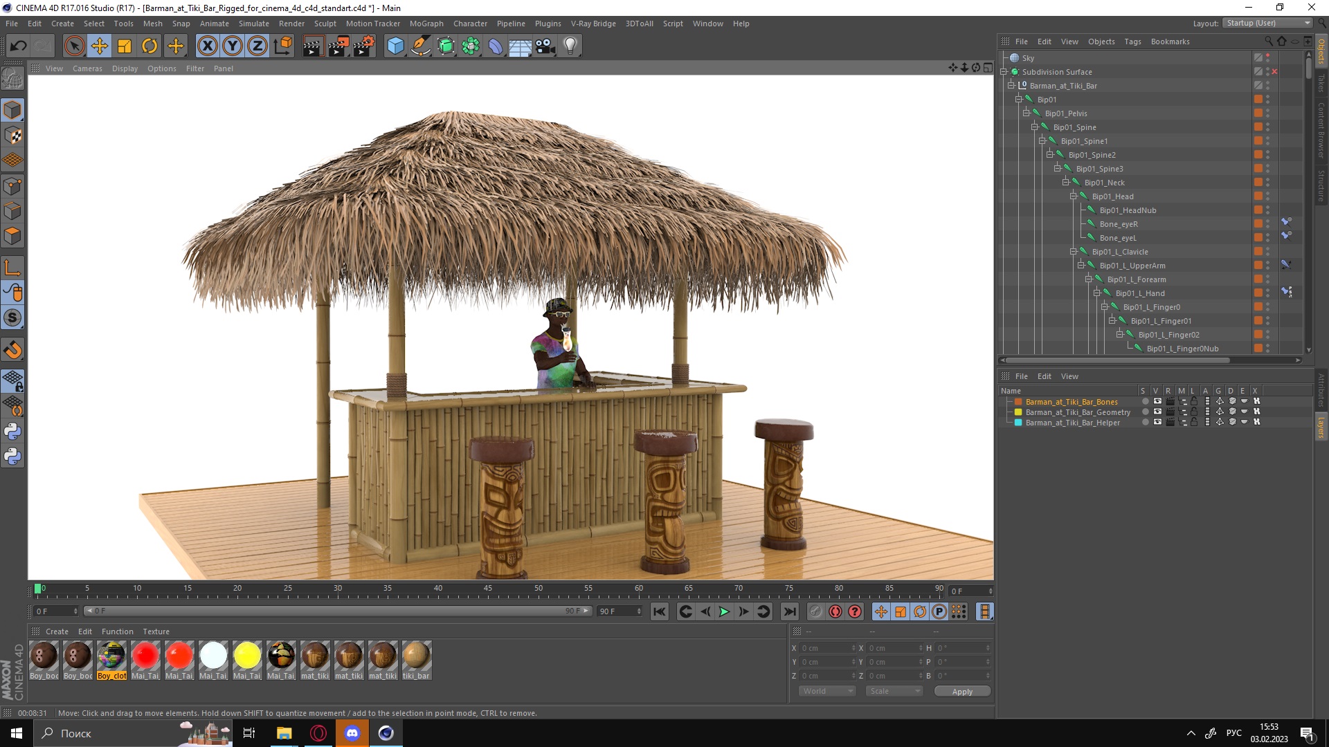 Barman at Tiki Bar Rigged for Cinema 4D 3D model