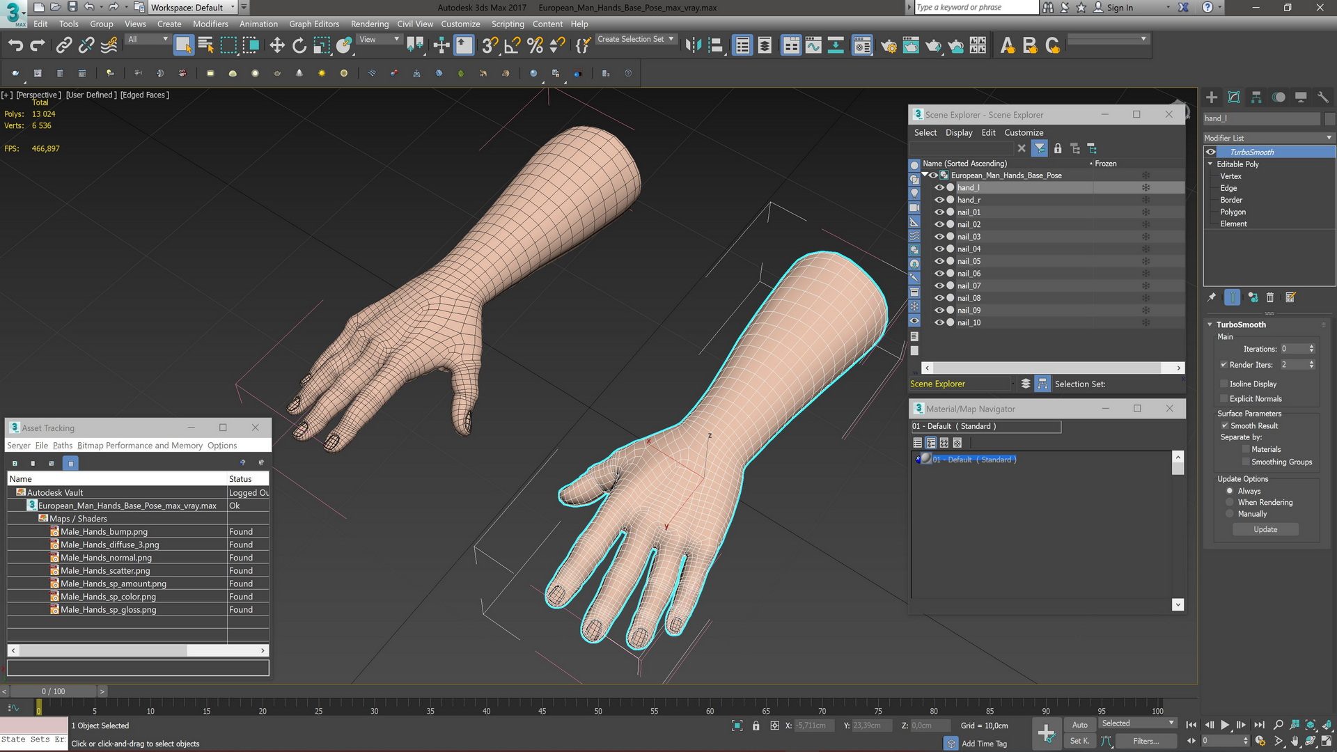 3D model Dark Skinned Woman Hands Rigged for Cinema 4D