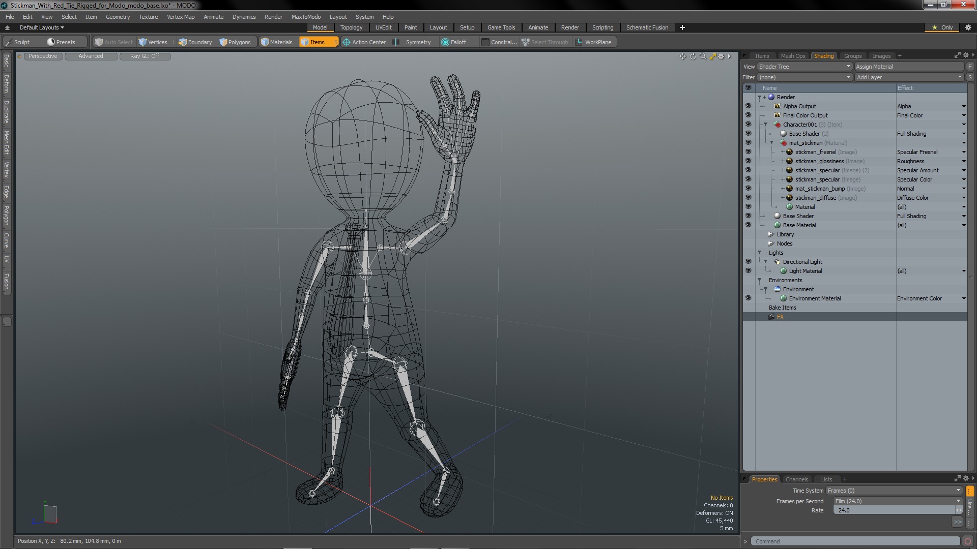 Stickman With Red Tie Rigged for Modo 3D