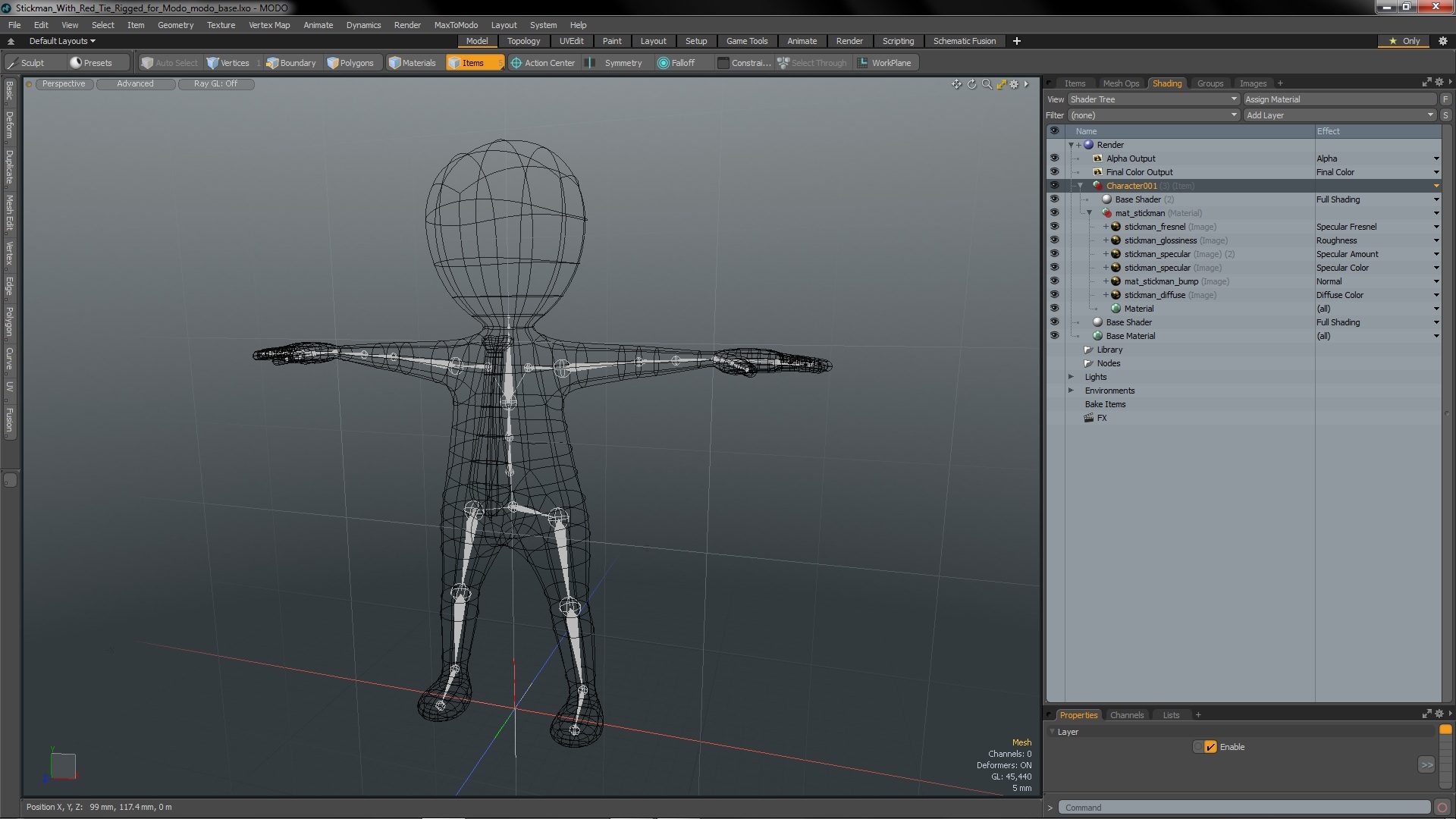 Stickman With Red Tie Rigged for Modo 3D