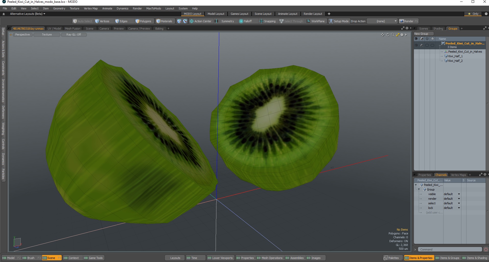 3D model Peeled Kiwi Cut in Halves