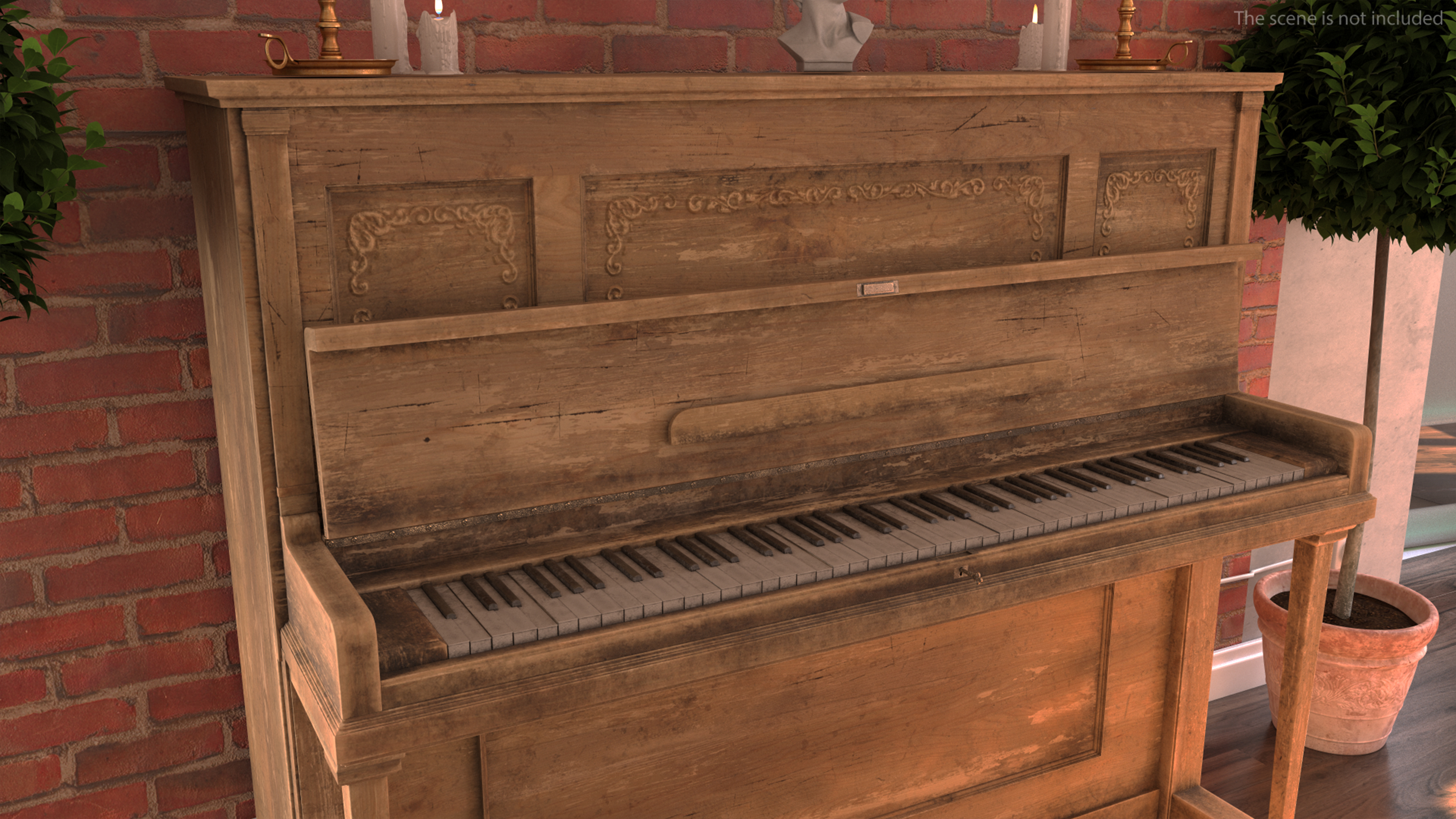 3D model Saloon Western Piano Old Light Wood Open