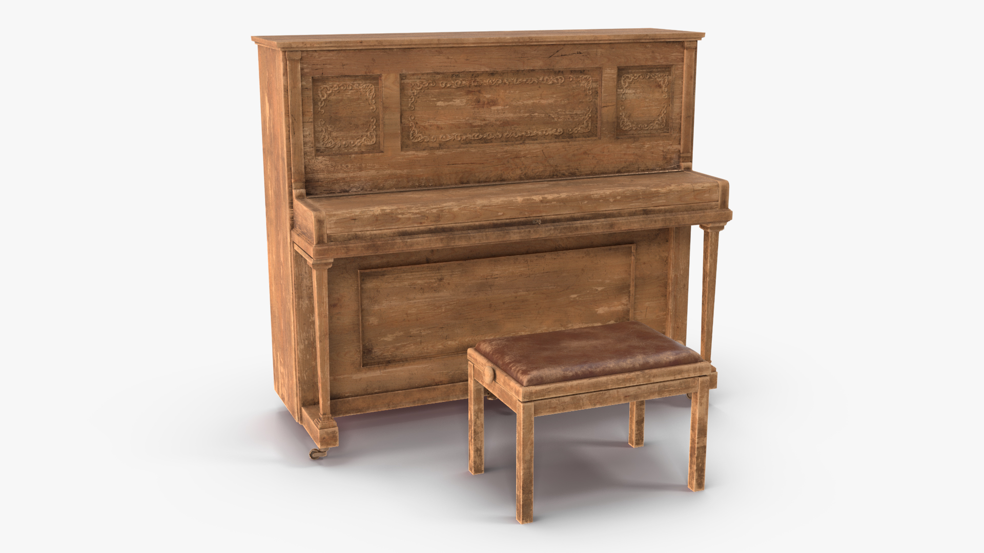 3D model Saloon Western Piano Old Light Wood Open