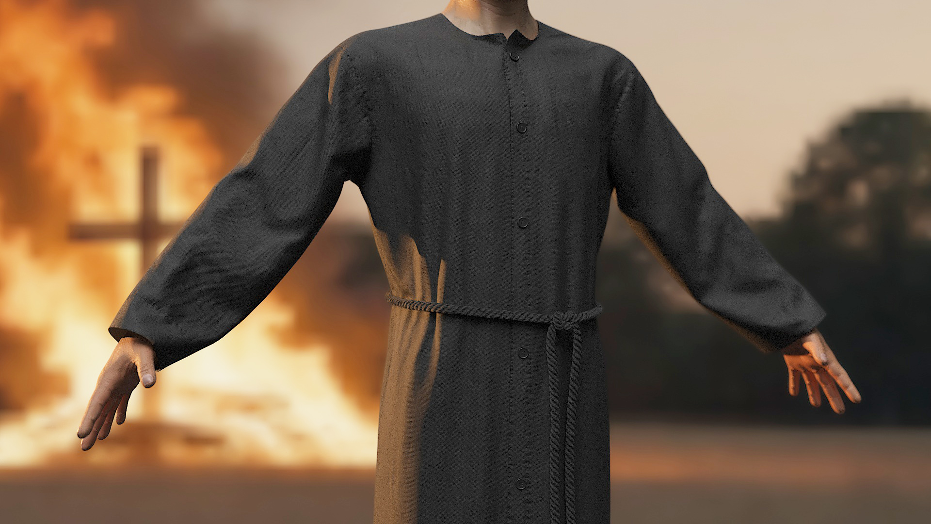 3D model Black Long Robe with Belt