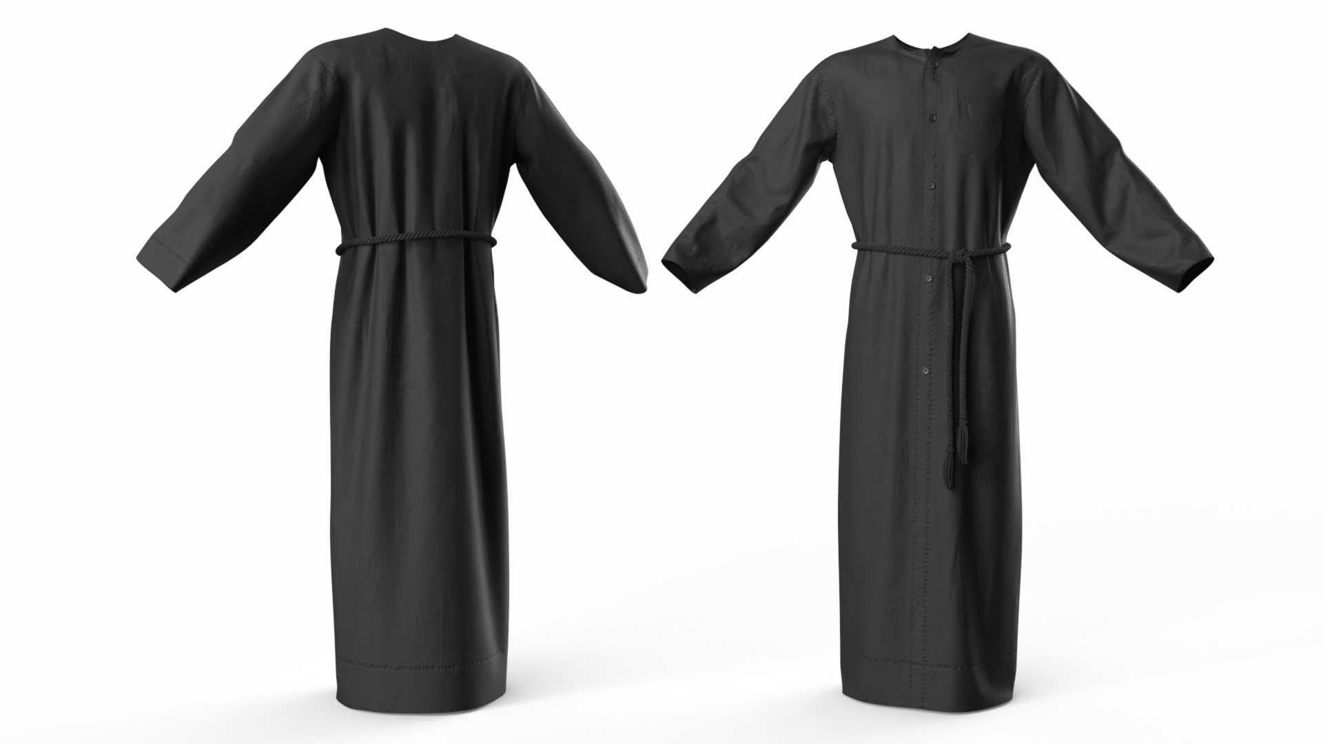 3D model Black Long Robe with Belt