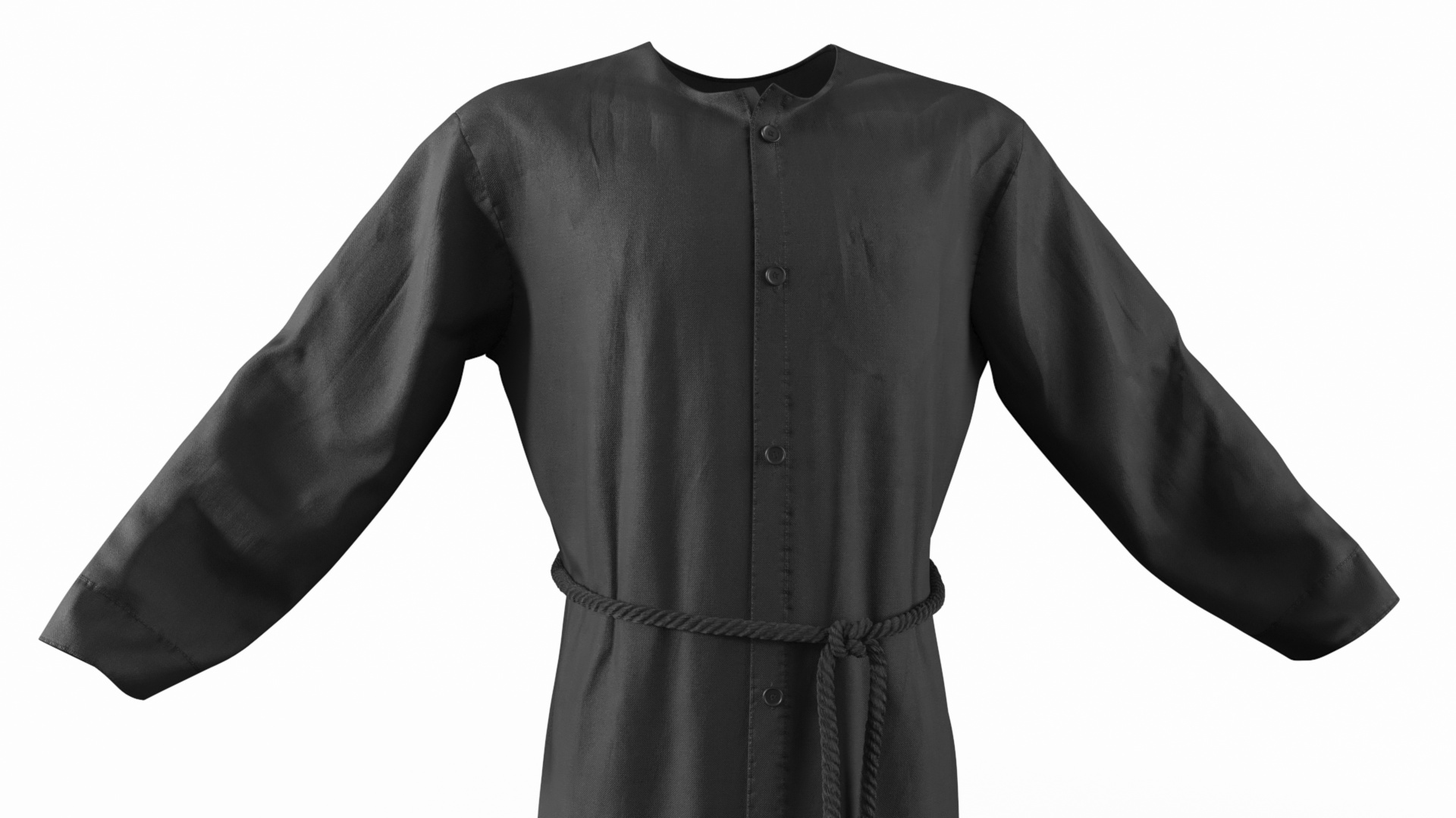 3D model Black Long Robe with Belt