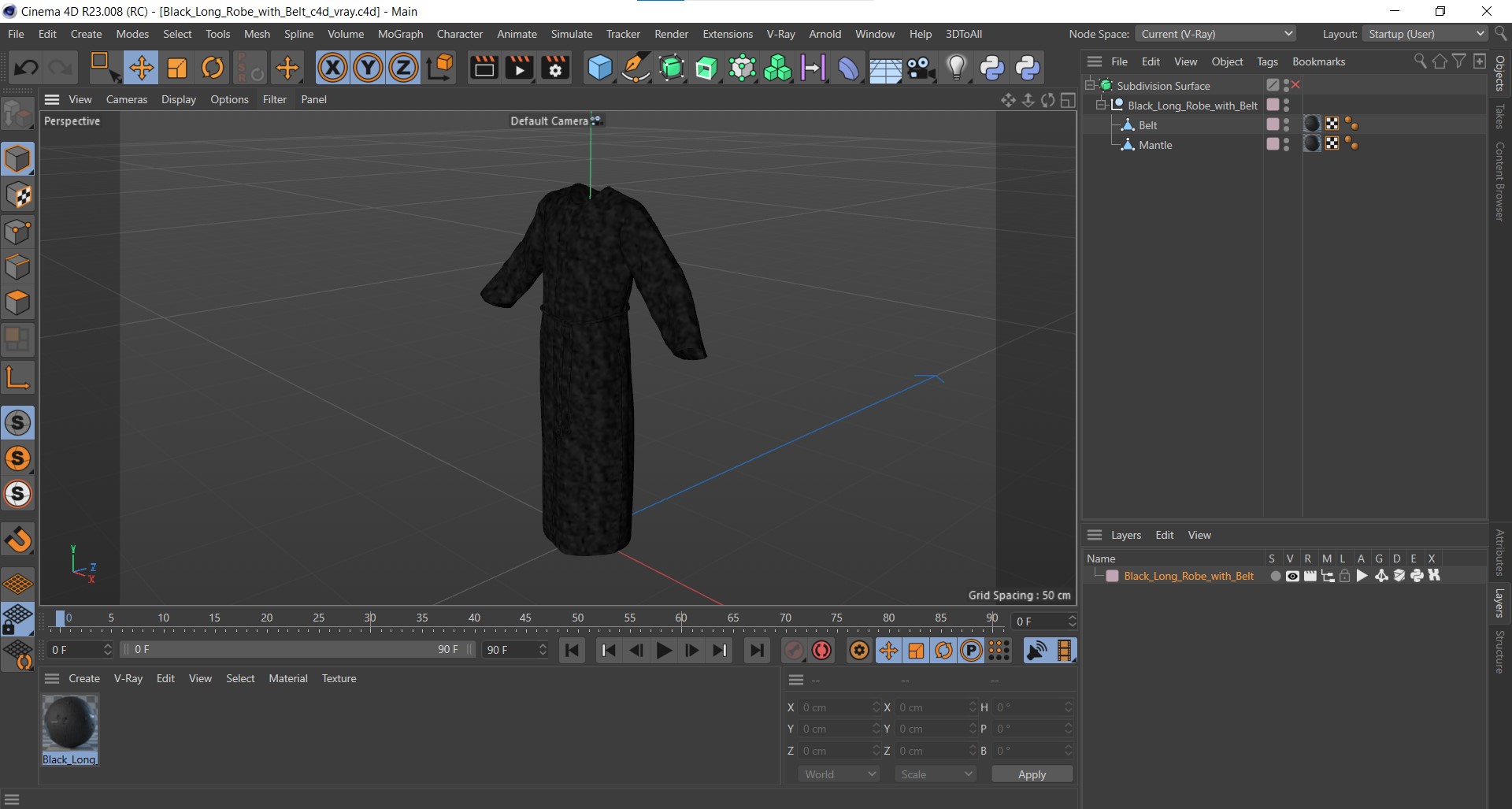 3D model Black Long Robe with Belt