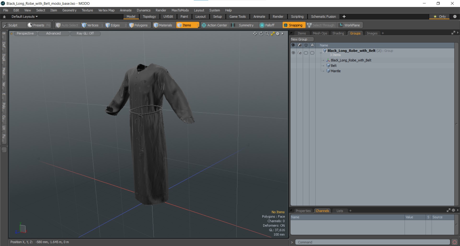 3D model Black Long Robe with Belt