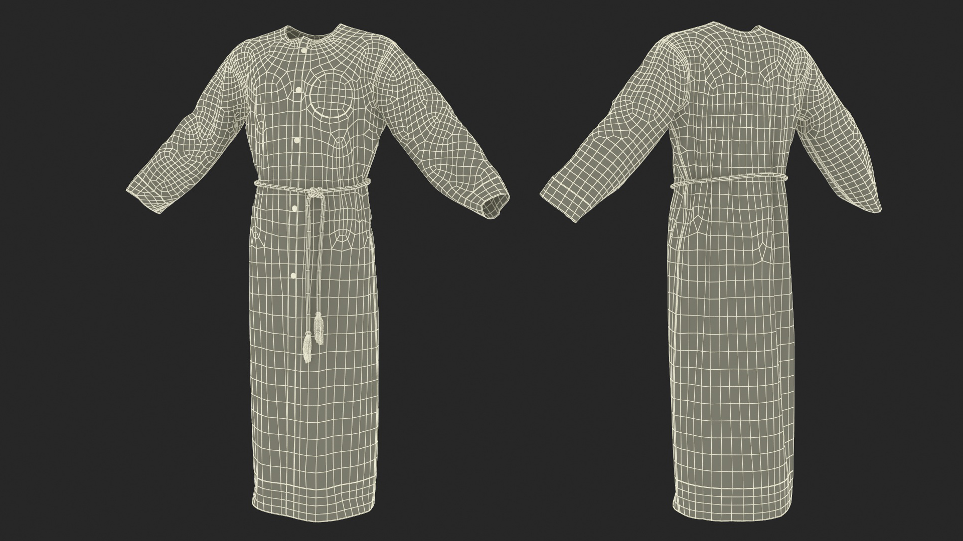 3D model Black Long Robe with Belt