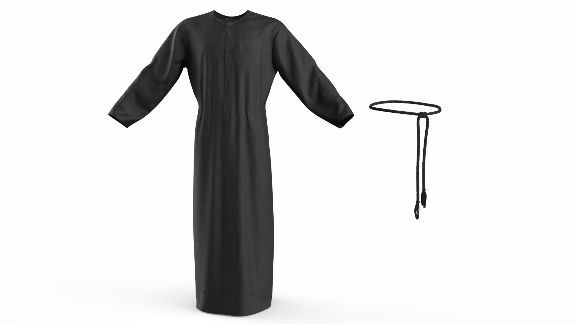 3D model Black Long Robe with Belt