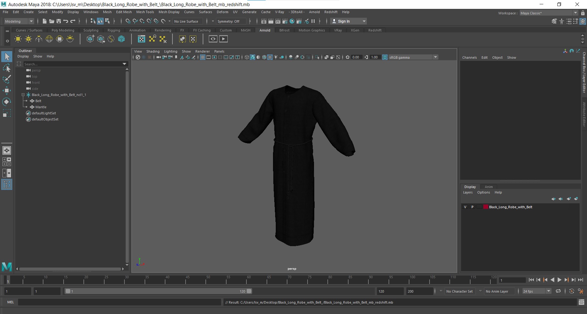 3D model Black Long Robe with Belt