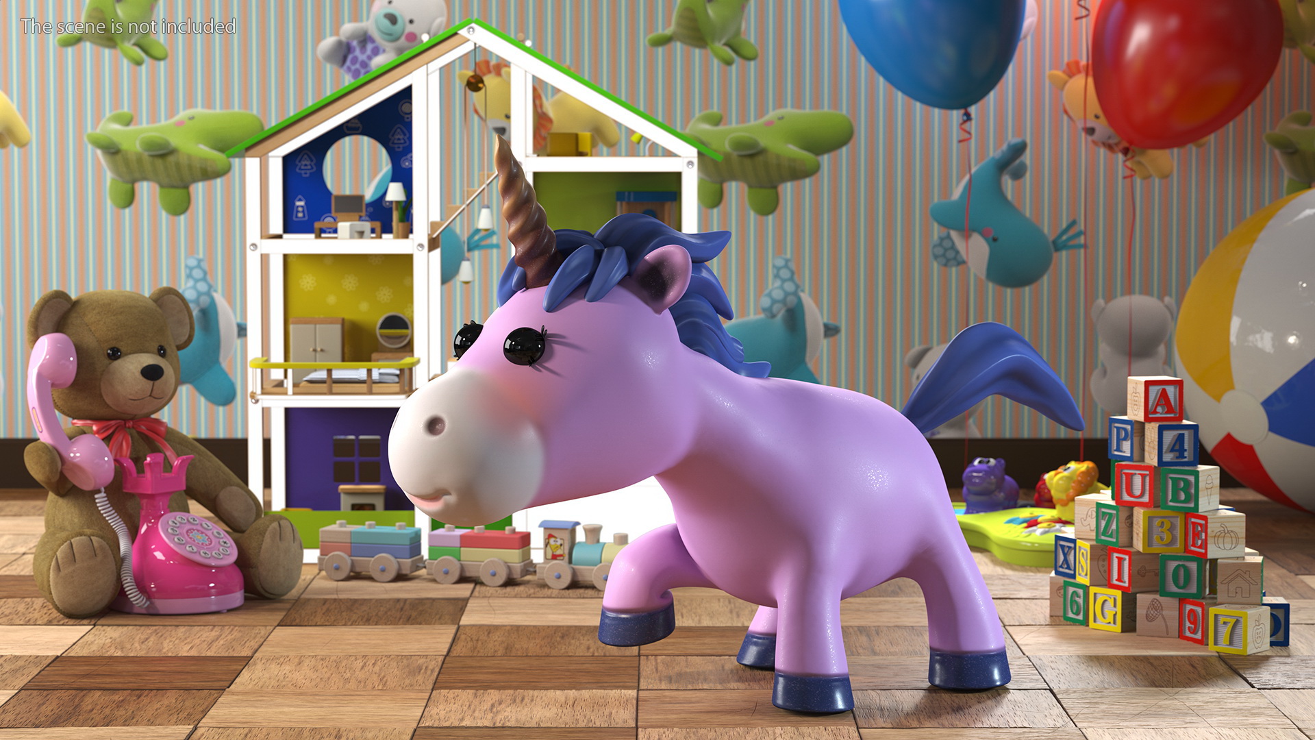 3D Pink Cartoon Unicorn Walking Pose model