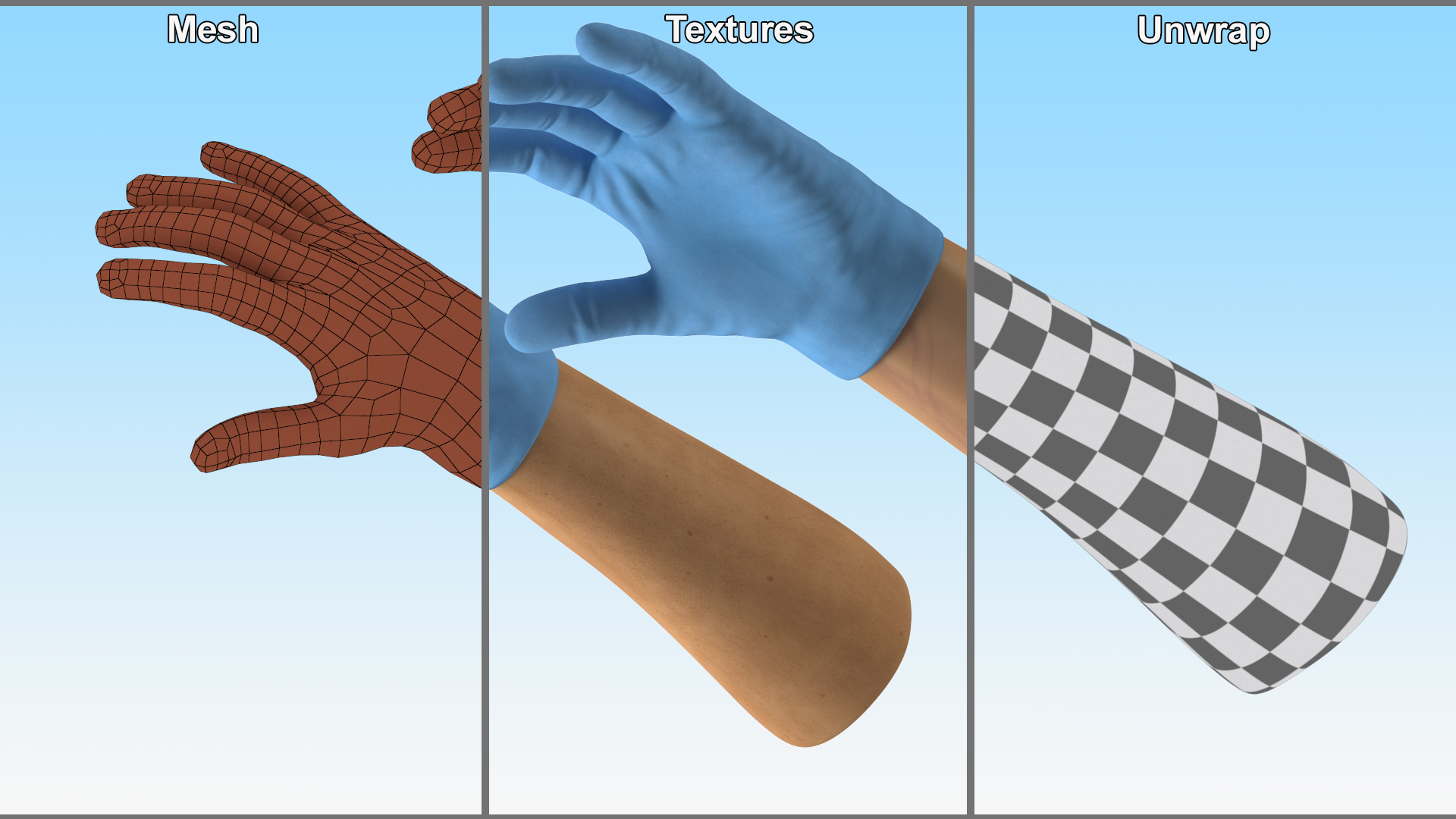 3D Hands in Medical Protective Gloves Rigged