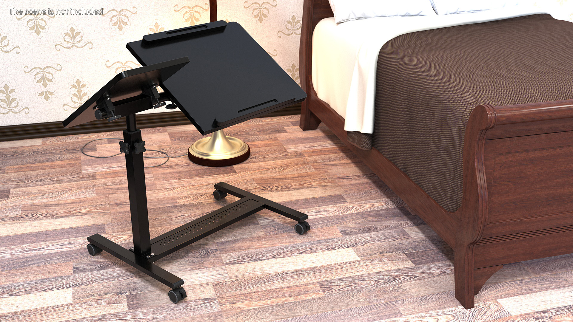 Overbed Bedside Table with Rolling Wheels Black 3D