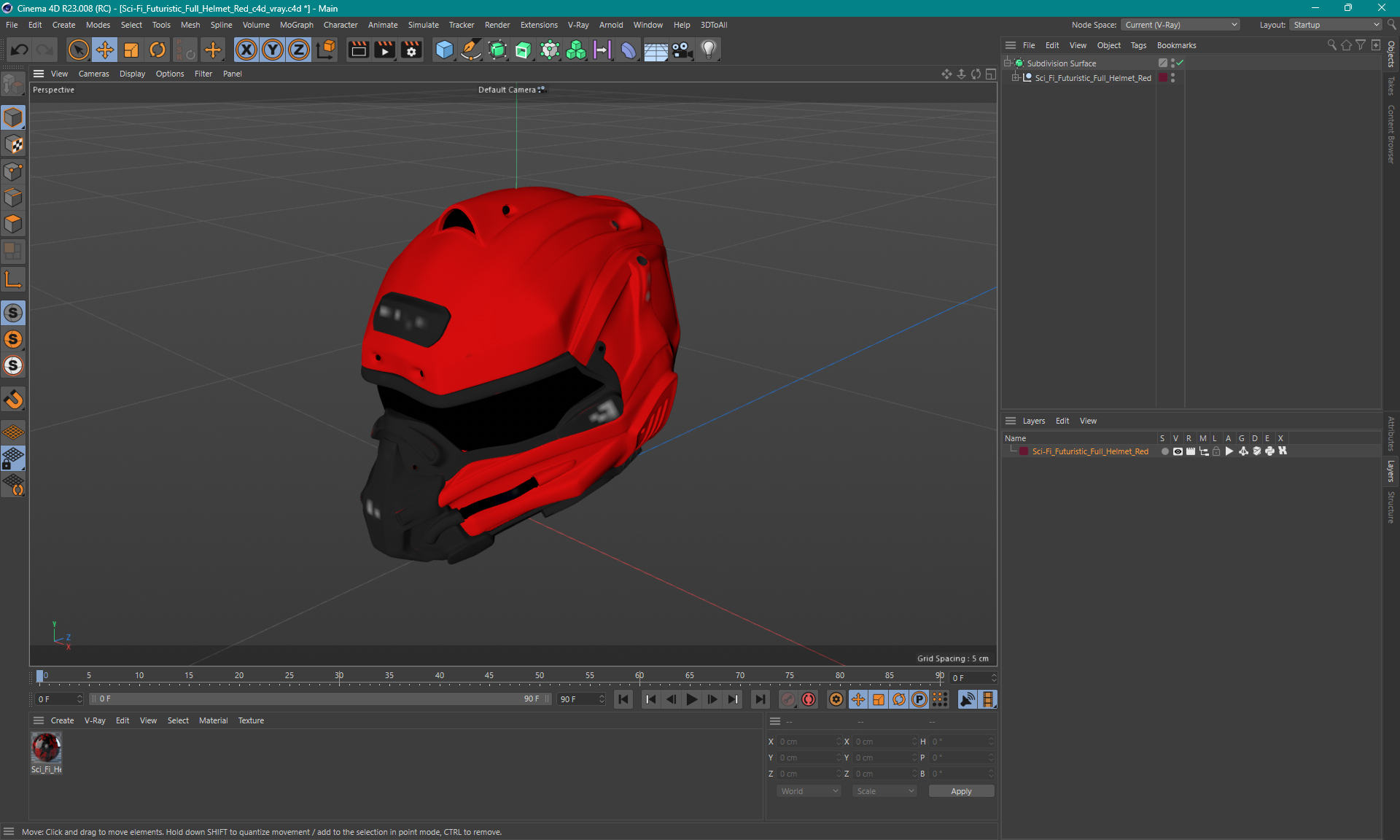 3D Sci-Fi Futuristic Full Helmet Red model