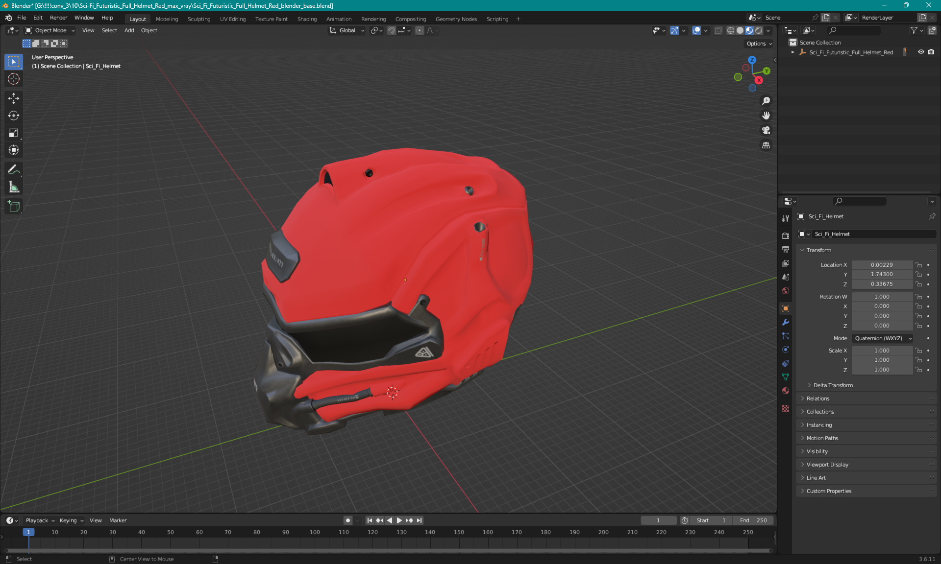 3D Sci-Fi Futuristic Full Helmet Red model