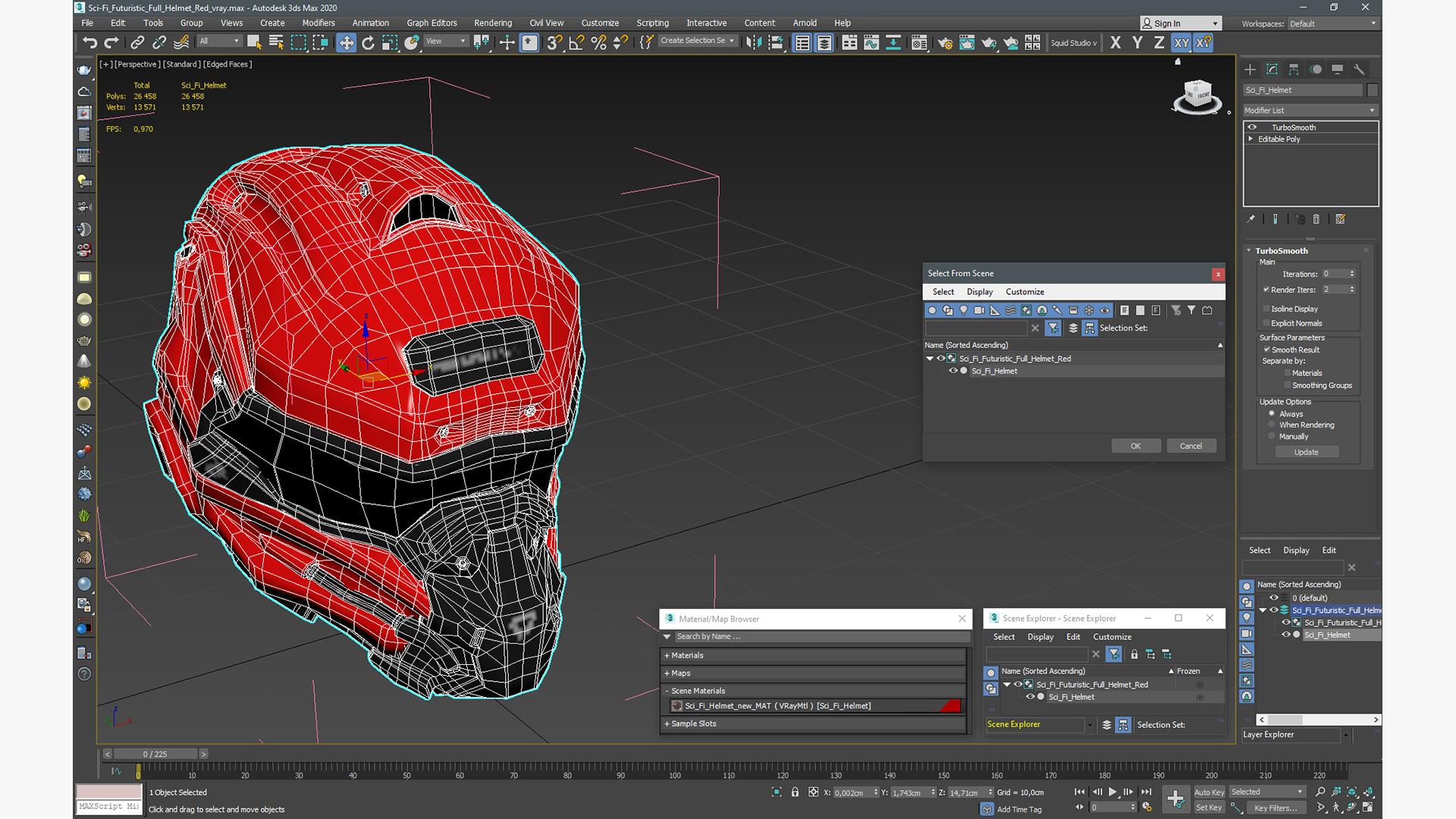 3D Sci-Fi Futuristic Full Helmet Red model