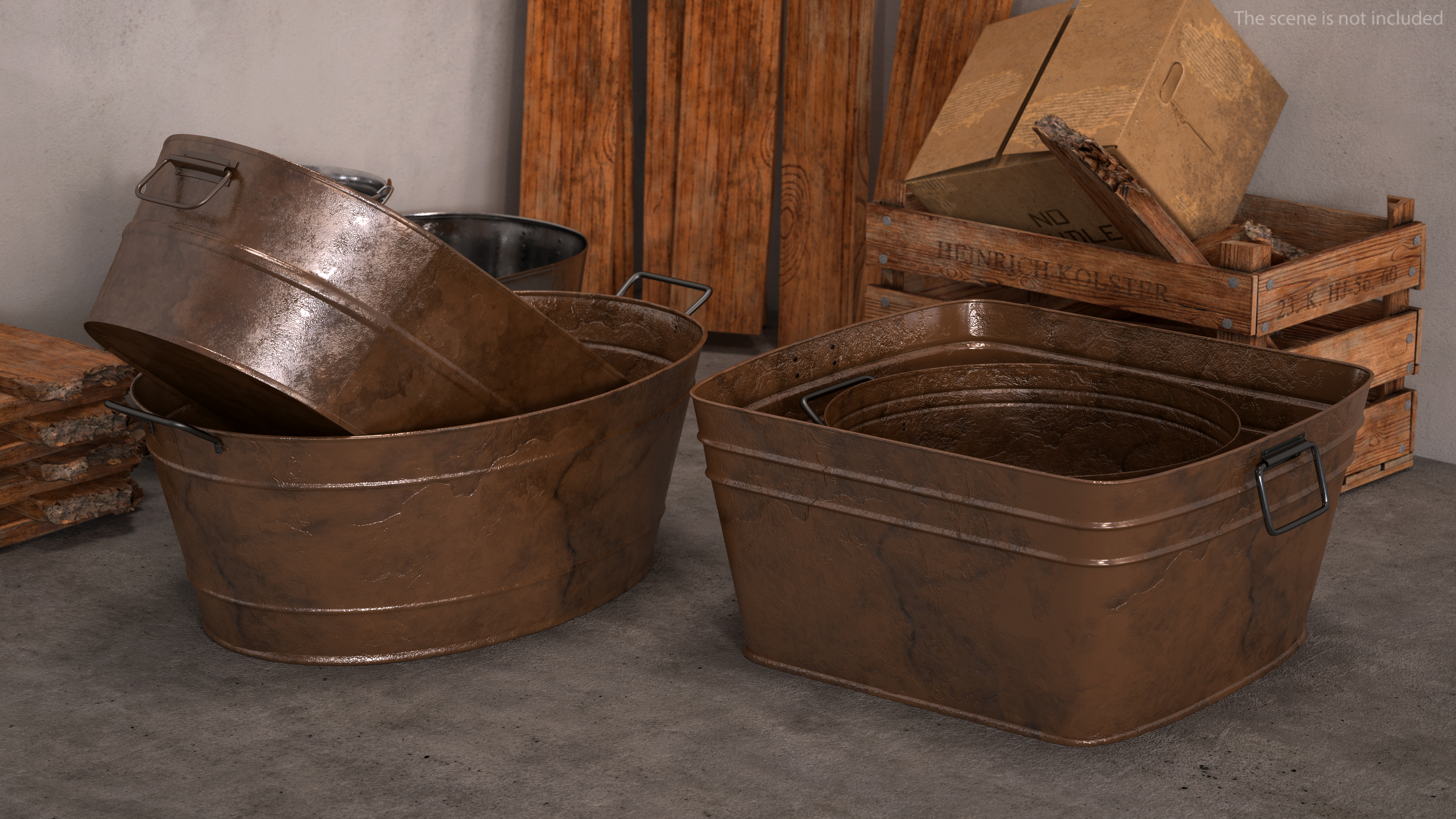 3D model Rusty Metal Container Set