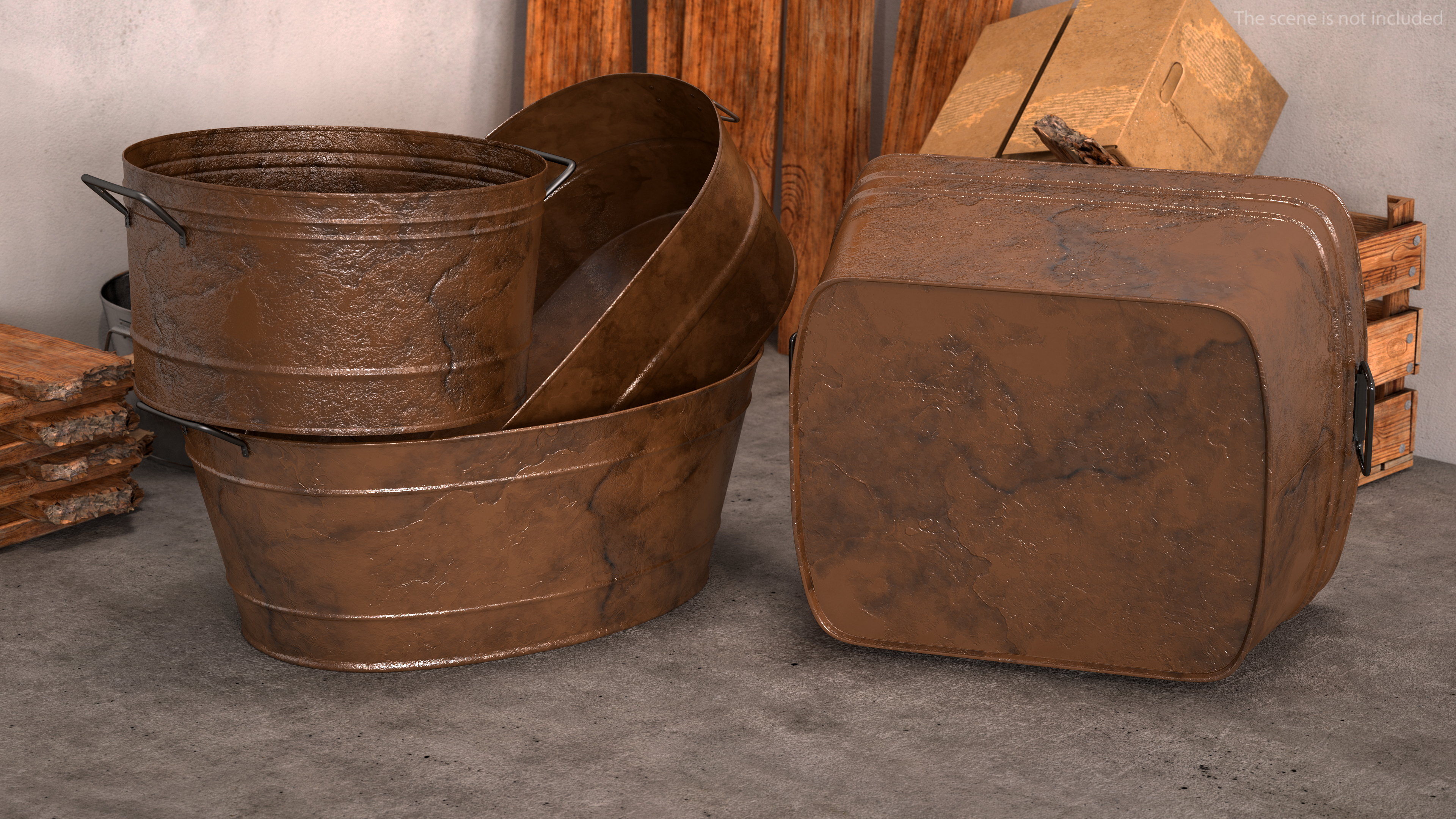 3D model Rusty Metal Container Set