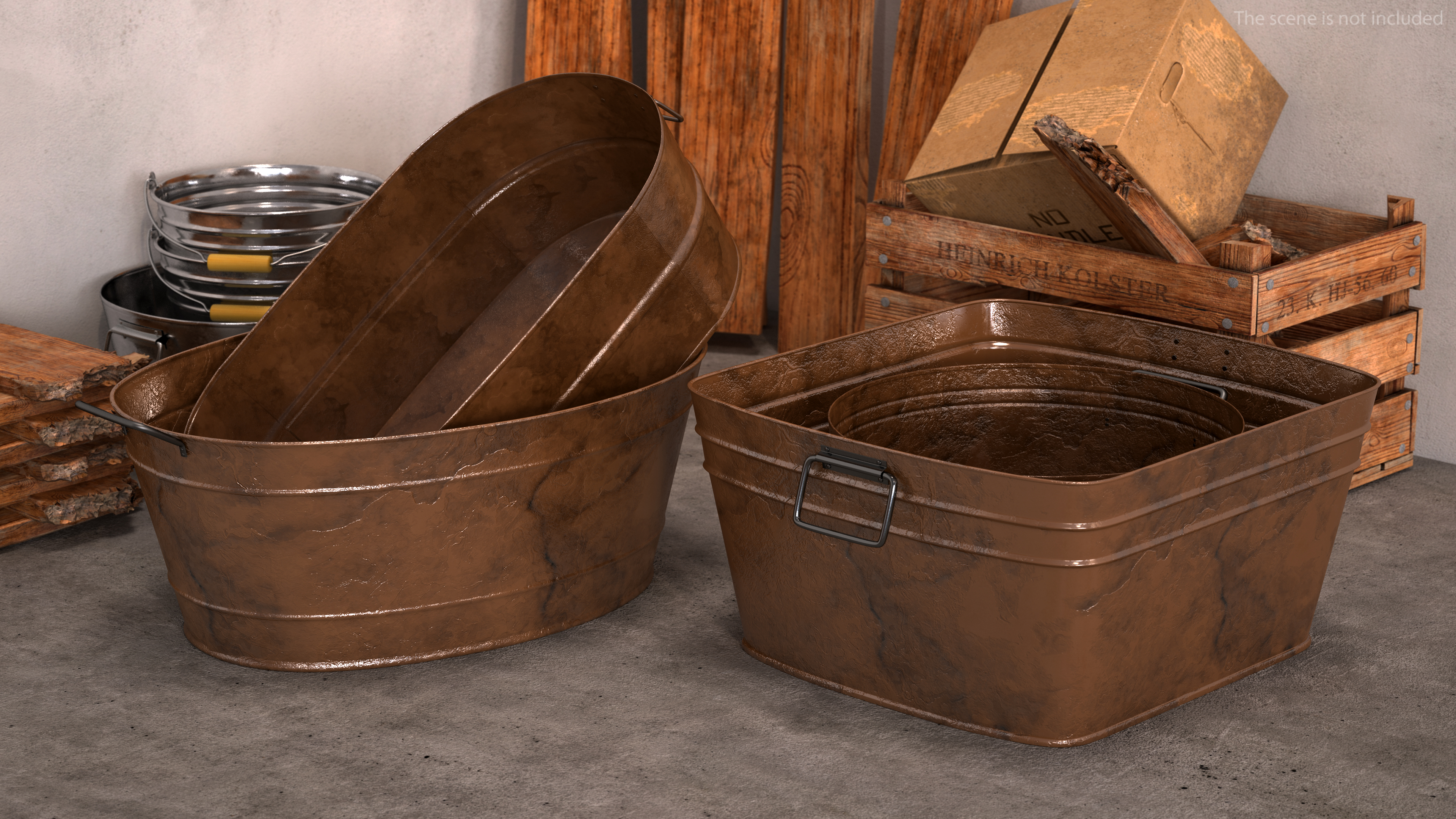 3D model Rusty Metal Container Set