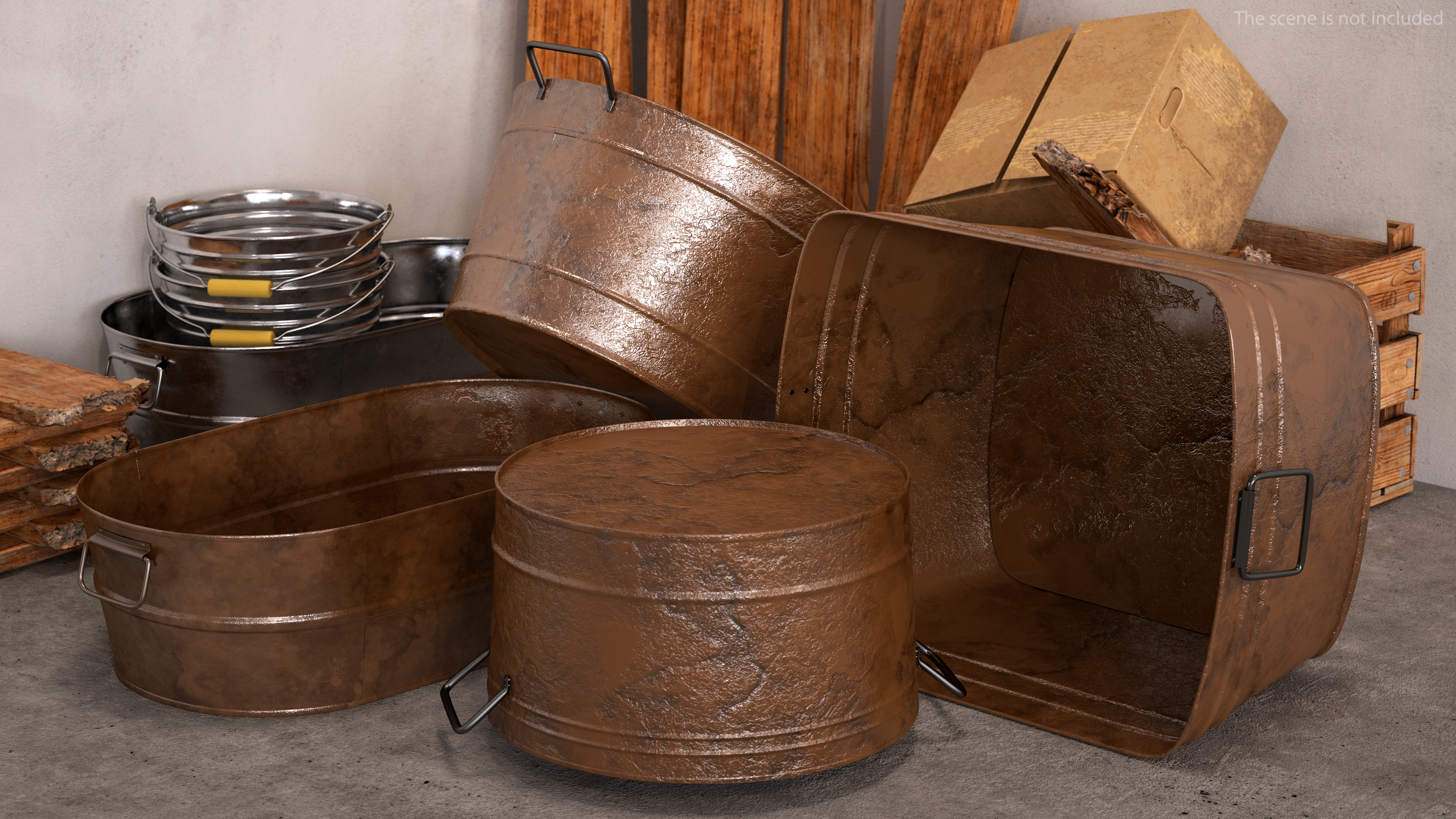 3D model Rusty Metal Container Set