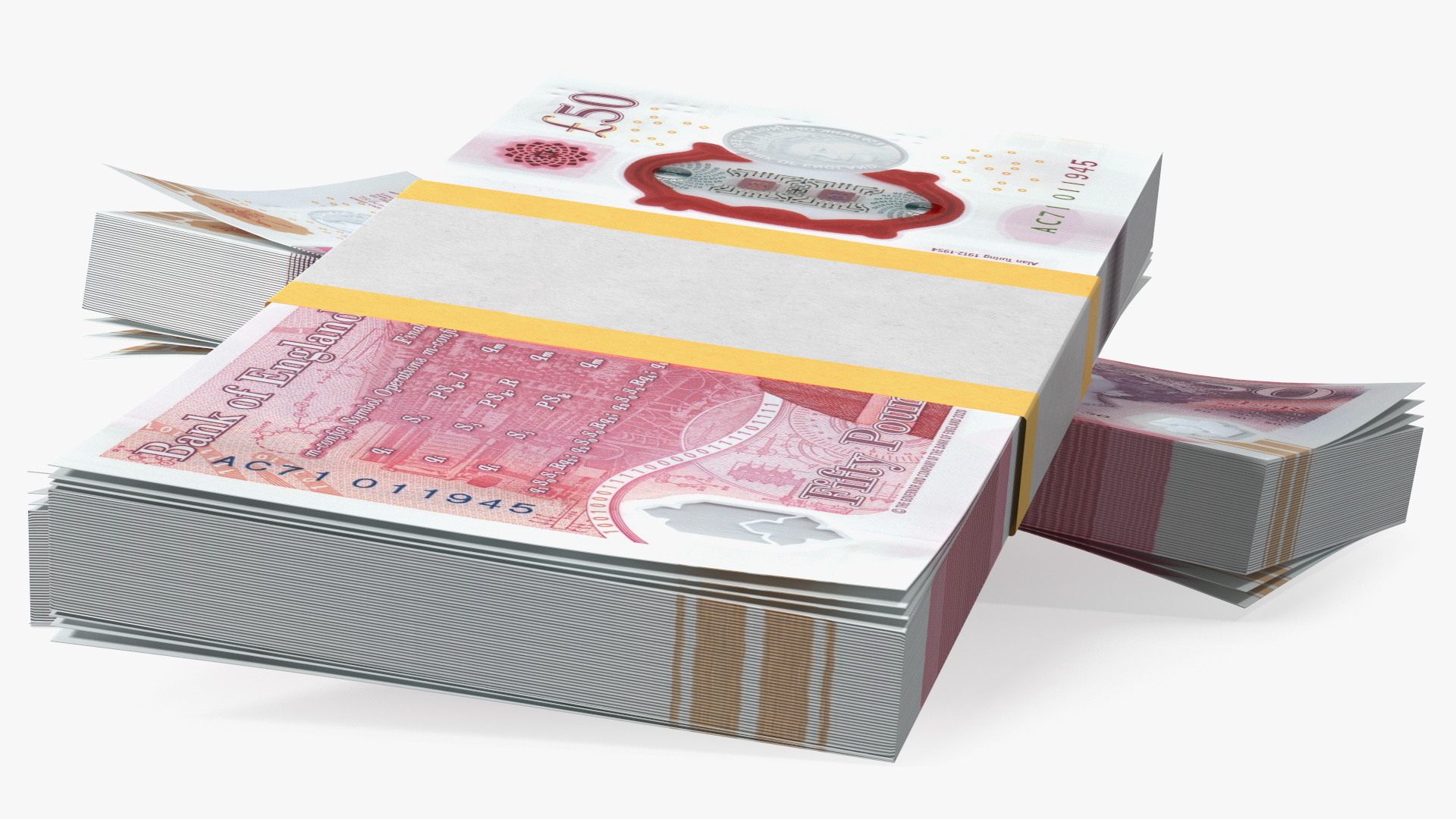 50 Pounds Banknotes in Three Packs 3D model