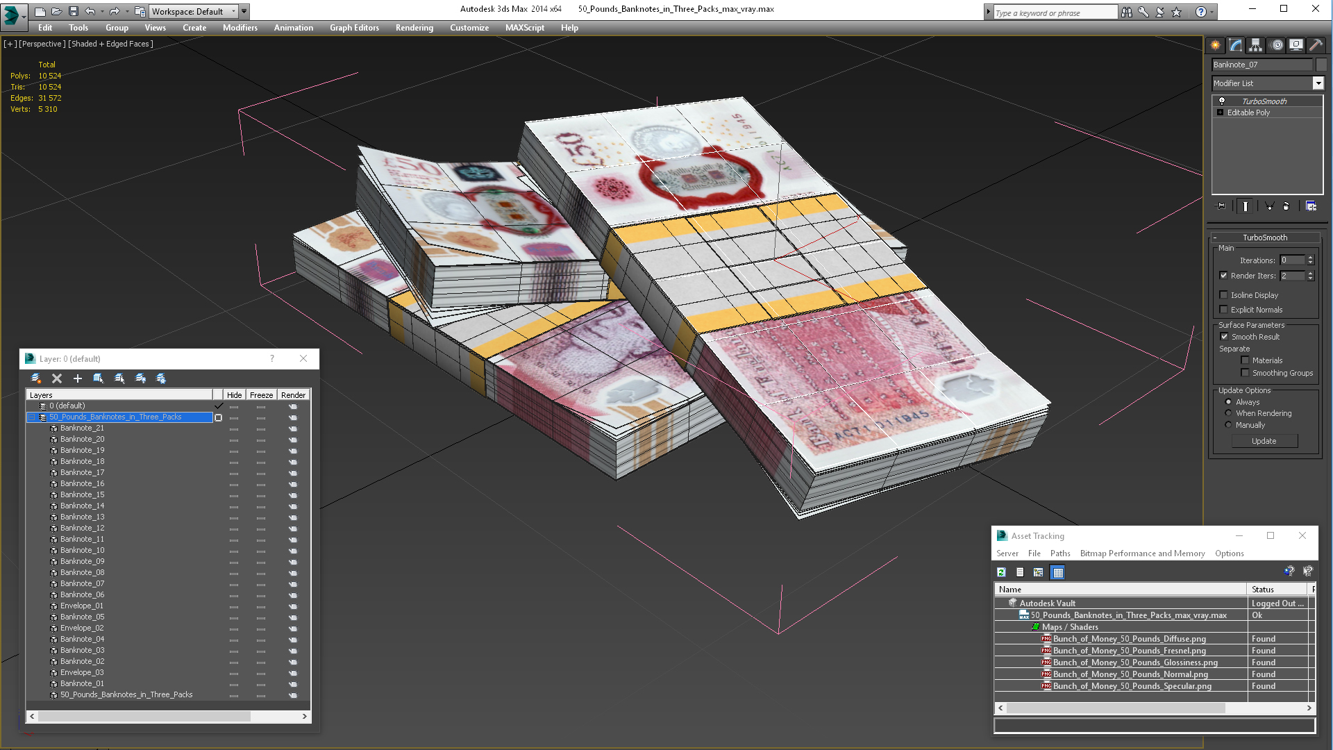 50 Pounds Banknotes in Three Packs 3D model