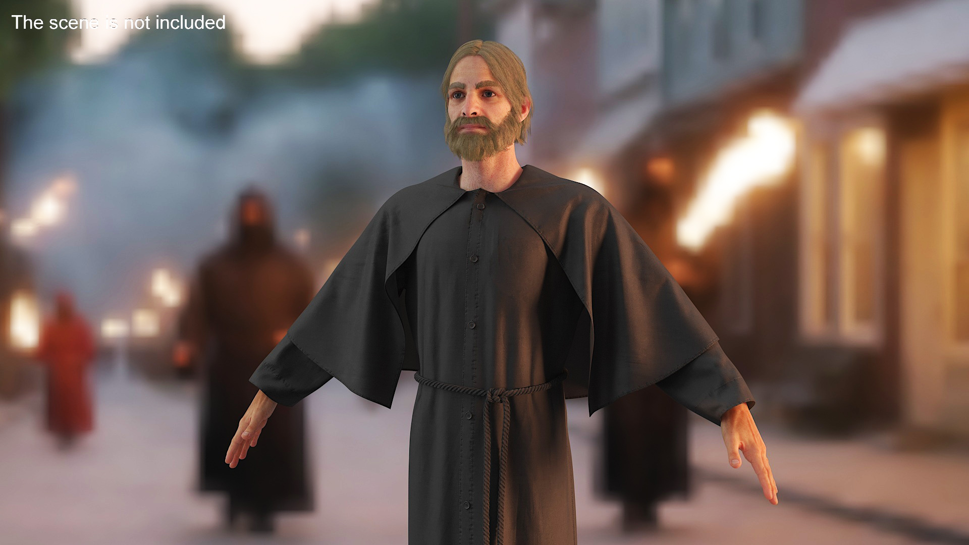 3D Man in Black Robe and Cape