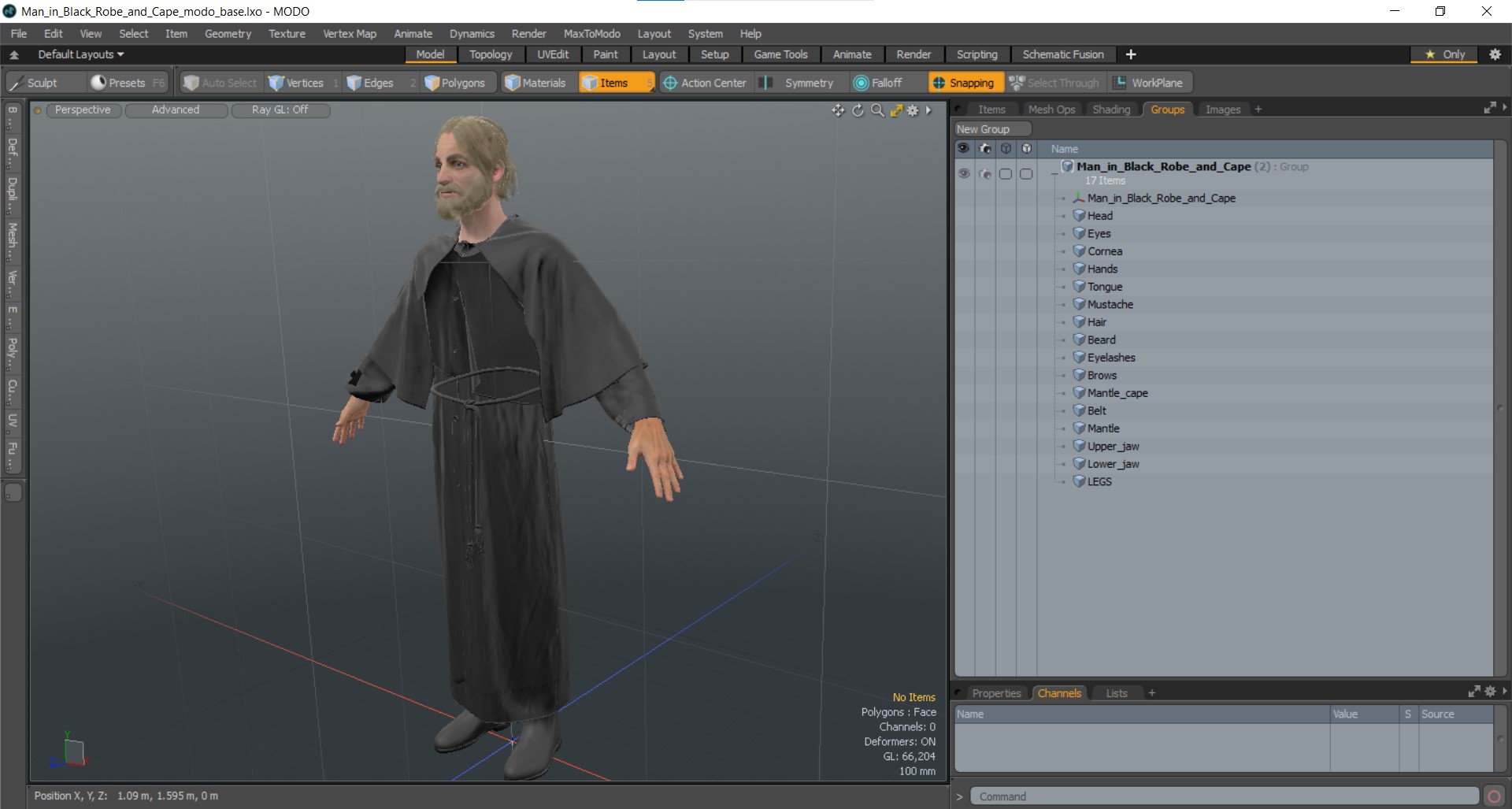 3D Man in Black Robe and Cape