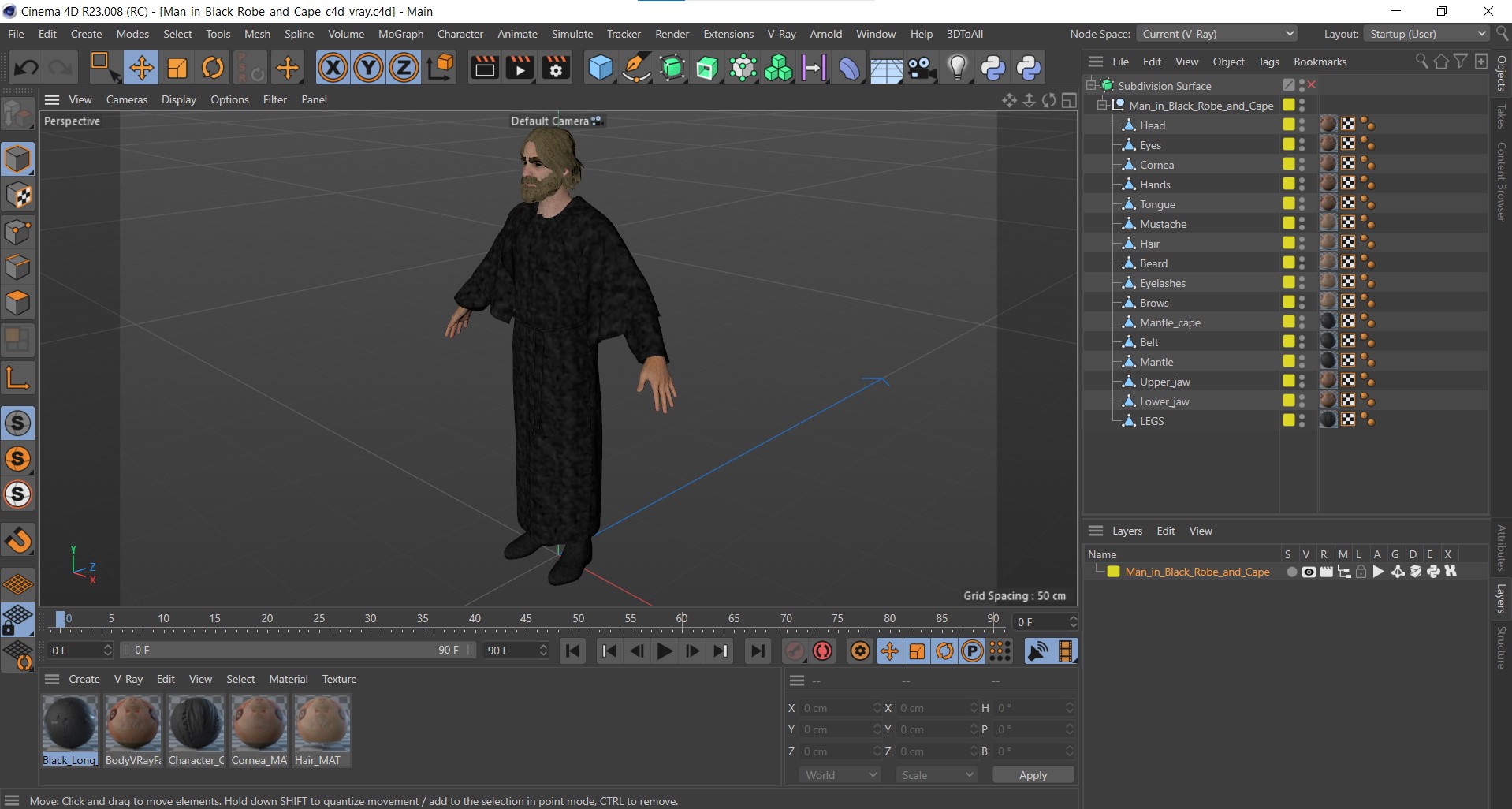 3D Man in Black Robe and Cape