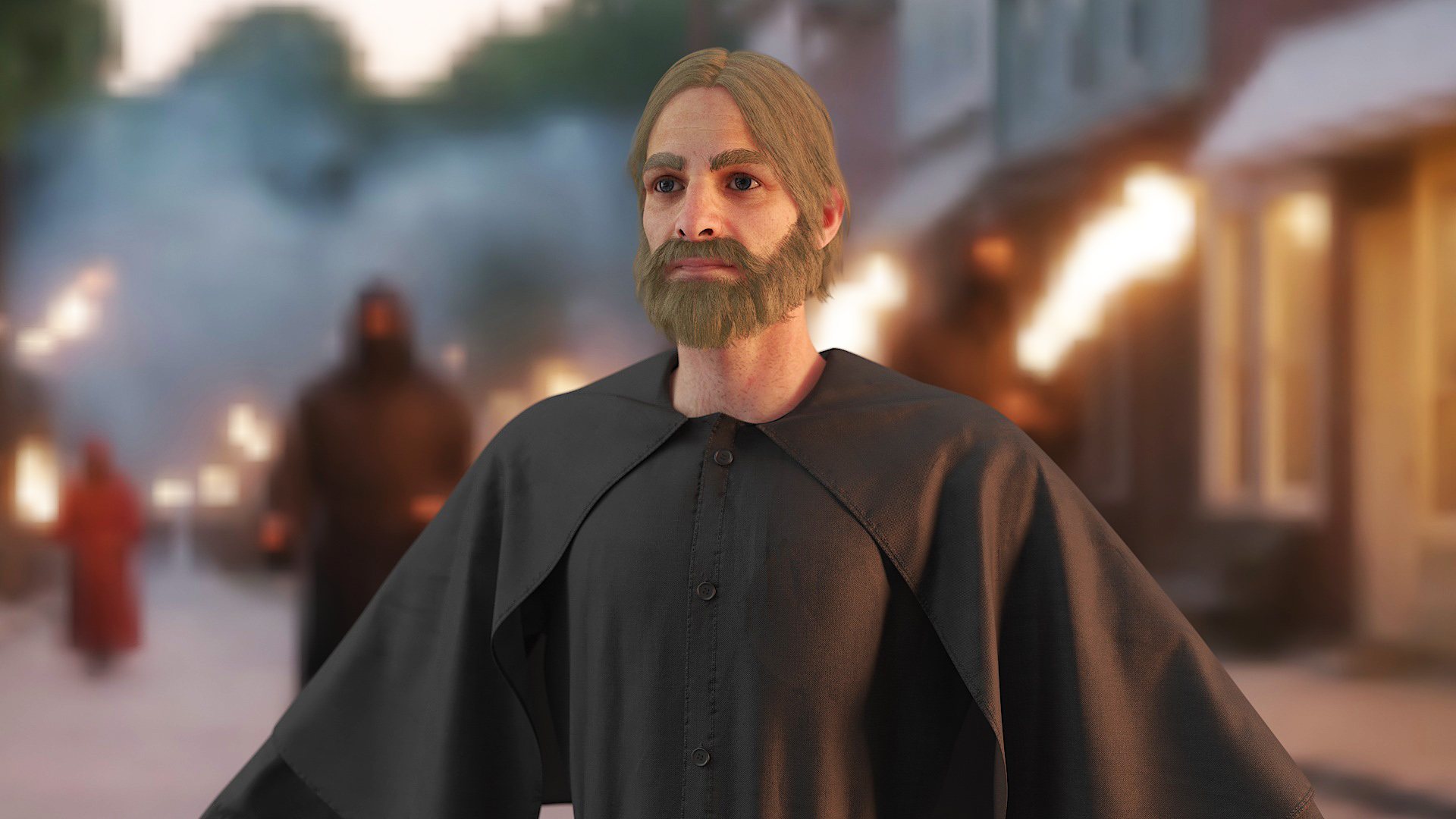 3D Man in Black Robe and Cape