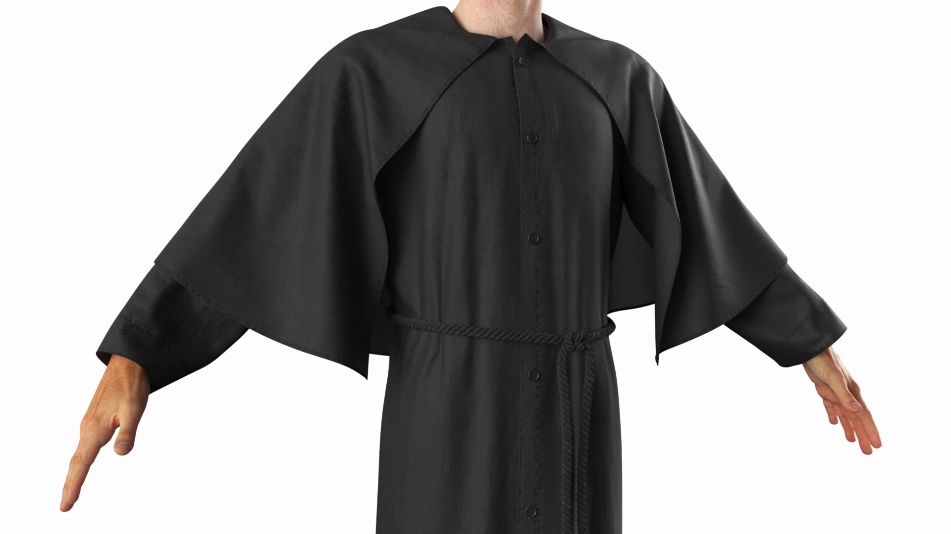 3D Man in Black Robe and Cape