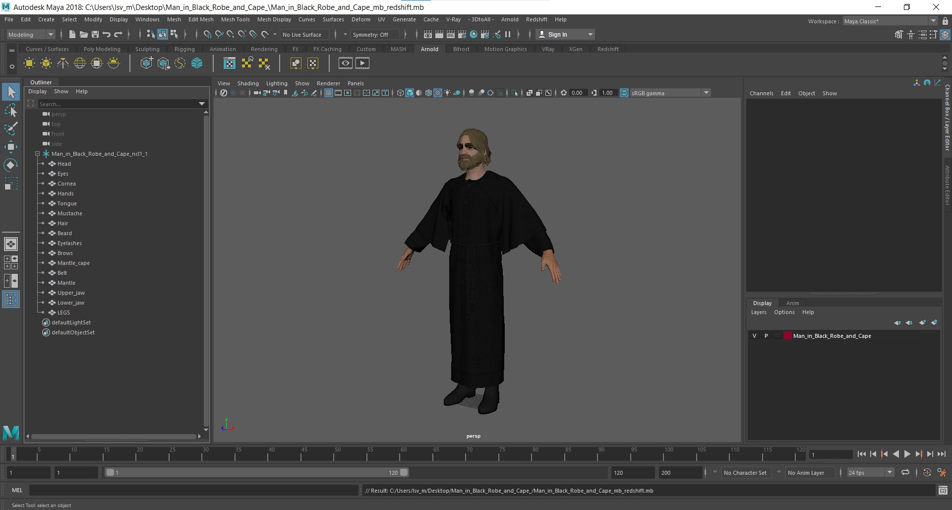 3D Man in Black Robe and Cape