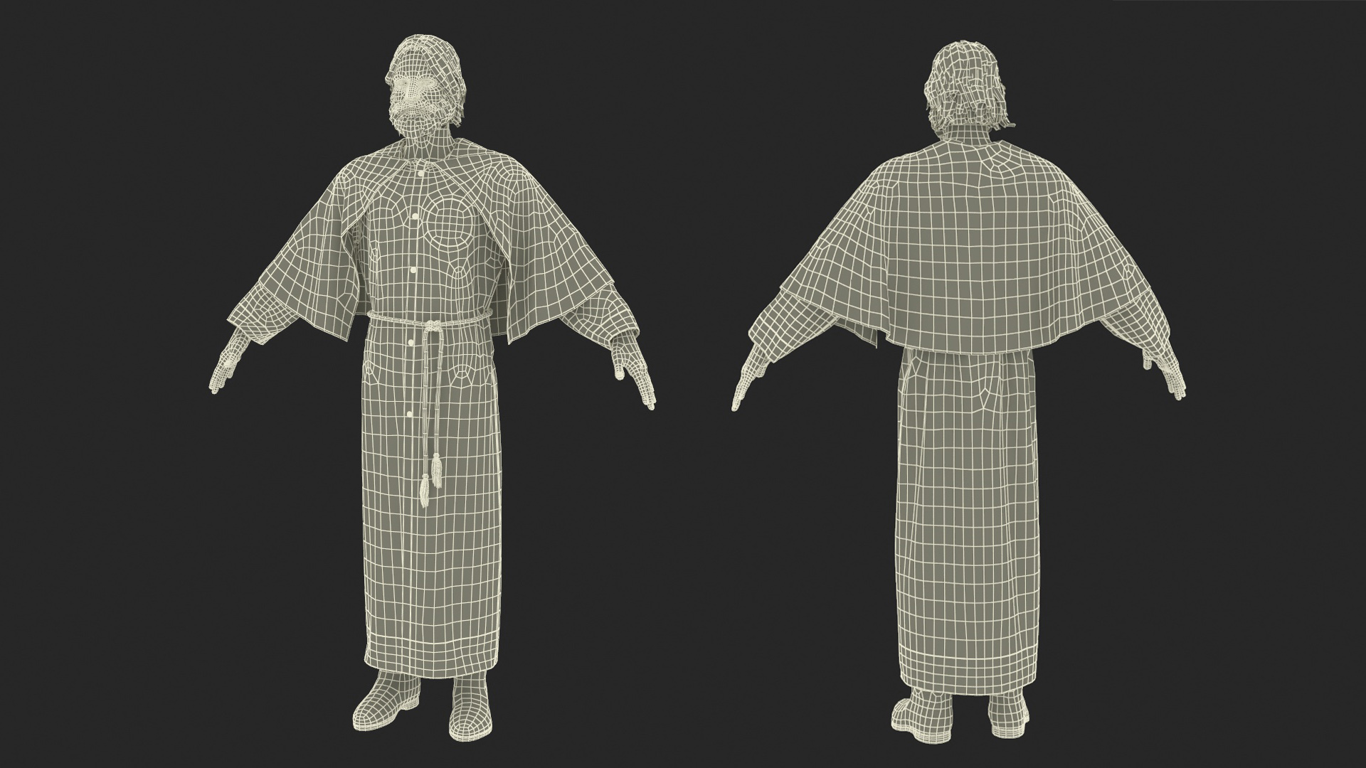 3D Man in Black Robe and Cape