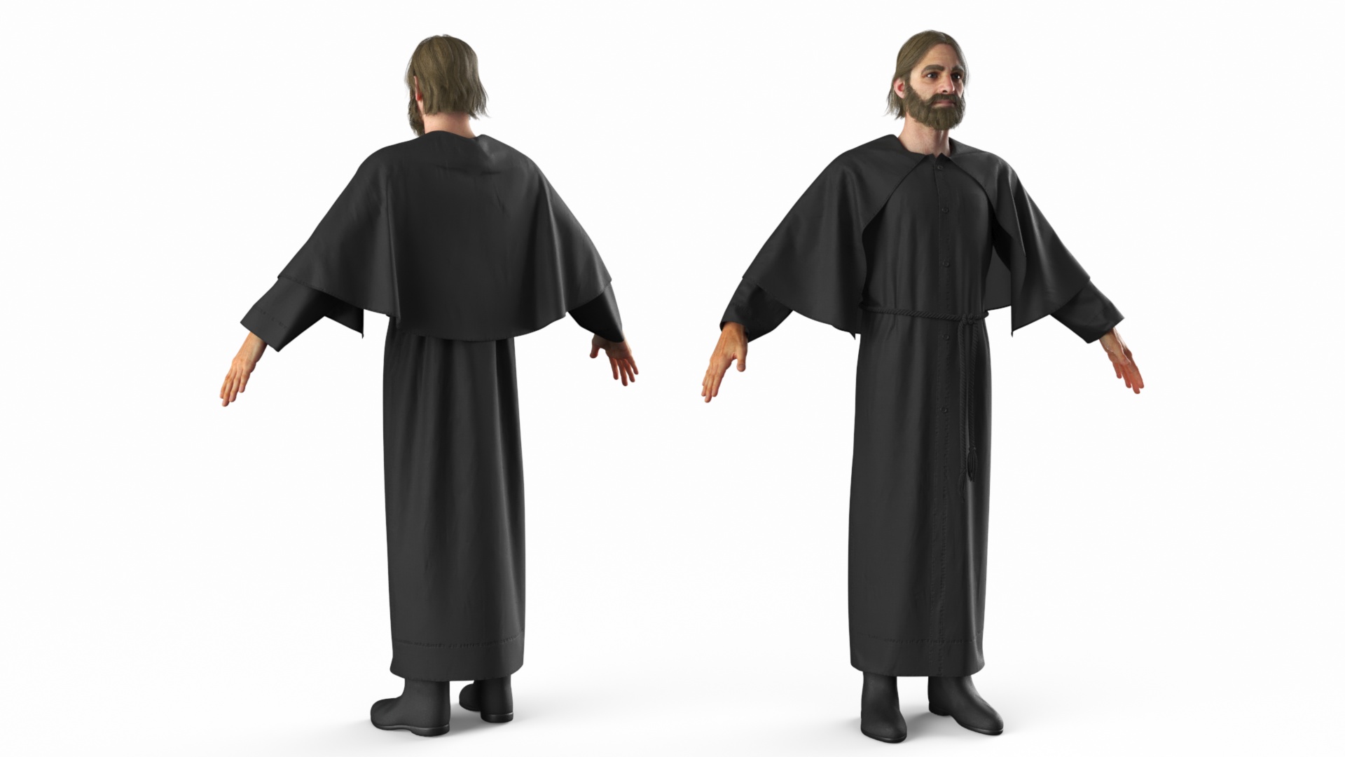 3D Man in Black Robe and Cape