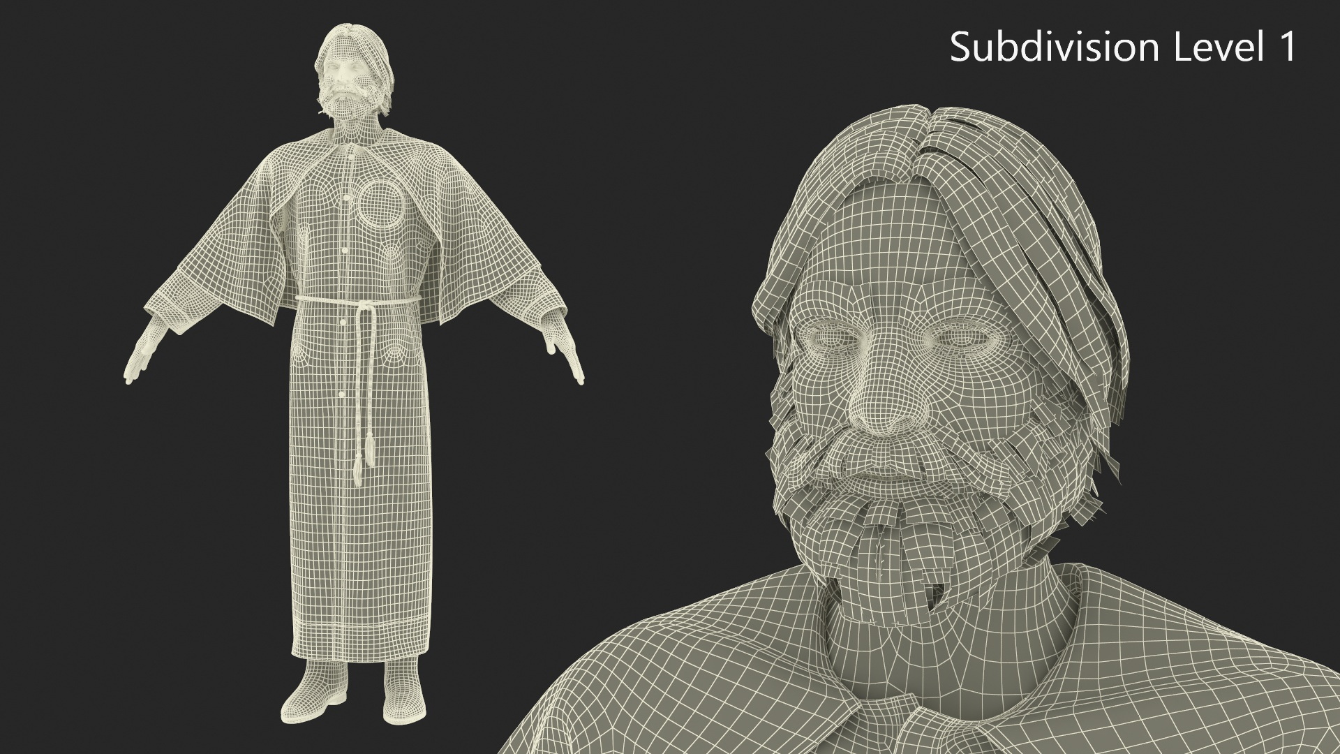 3D Man in Black Robe and Cape