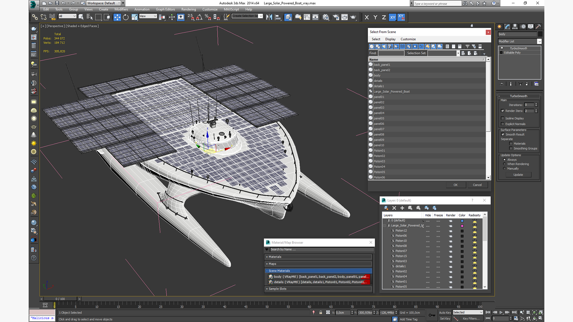 Large Solar Powered Boat 3D model