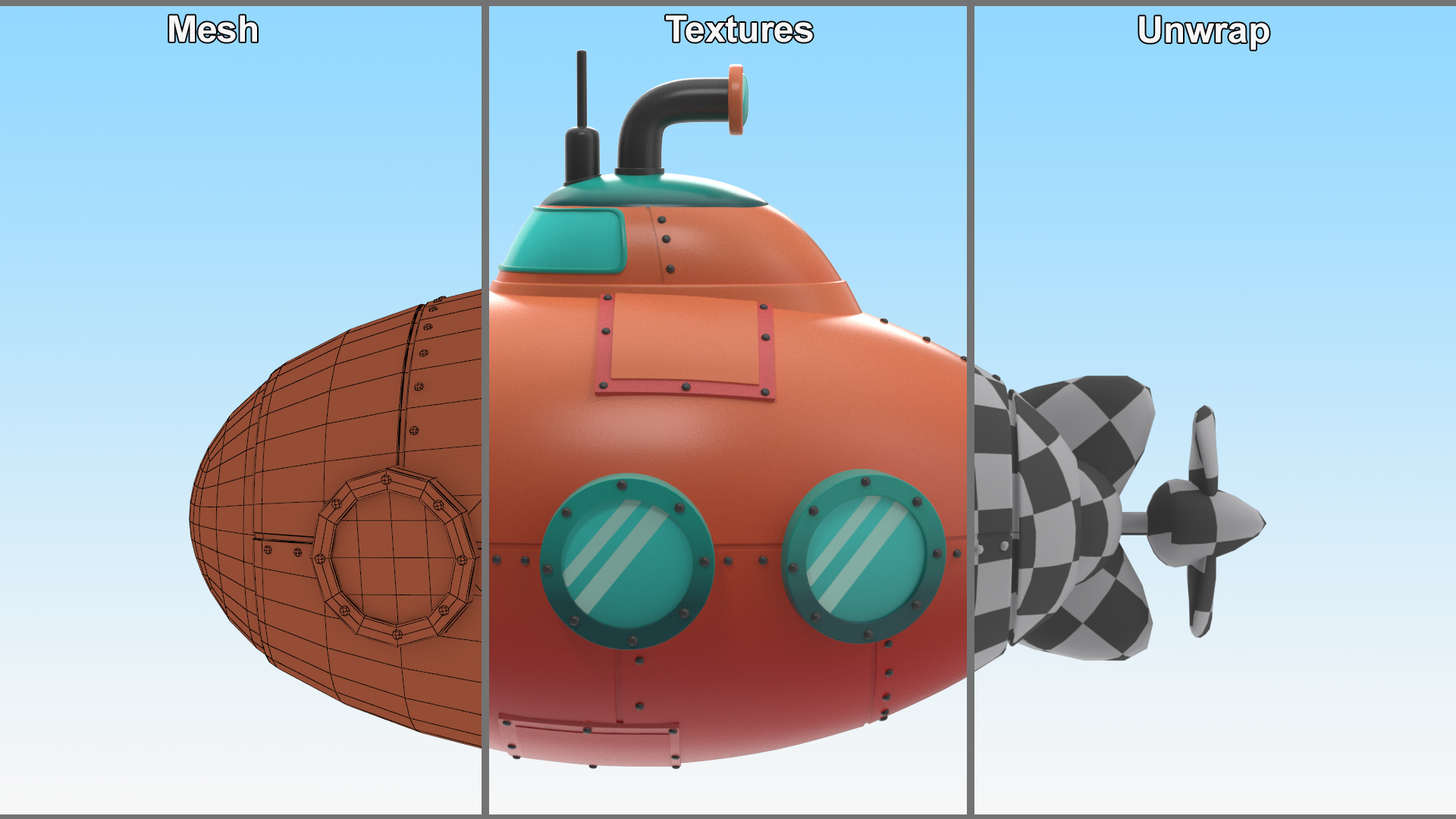 3D Cartoon Red Submarine