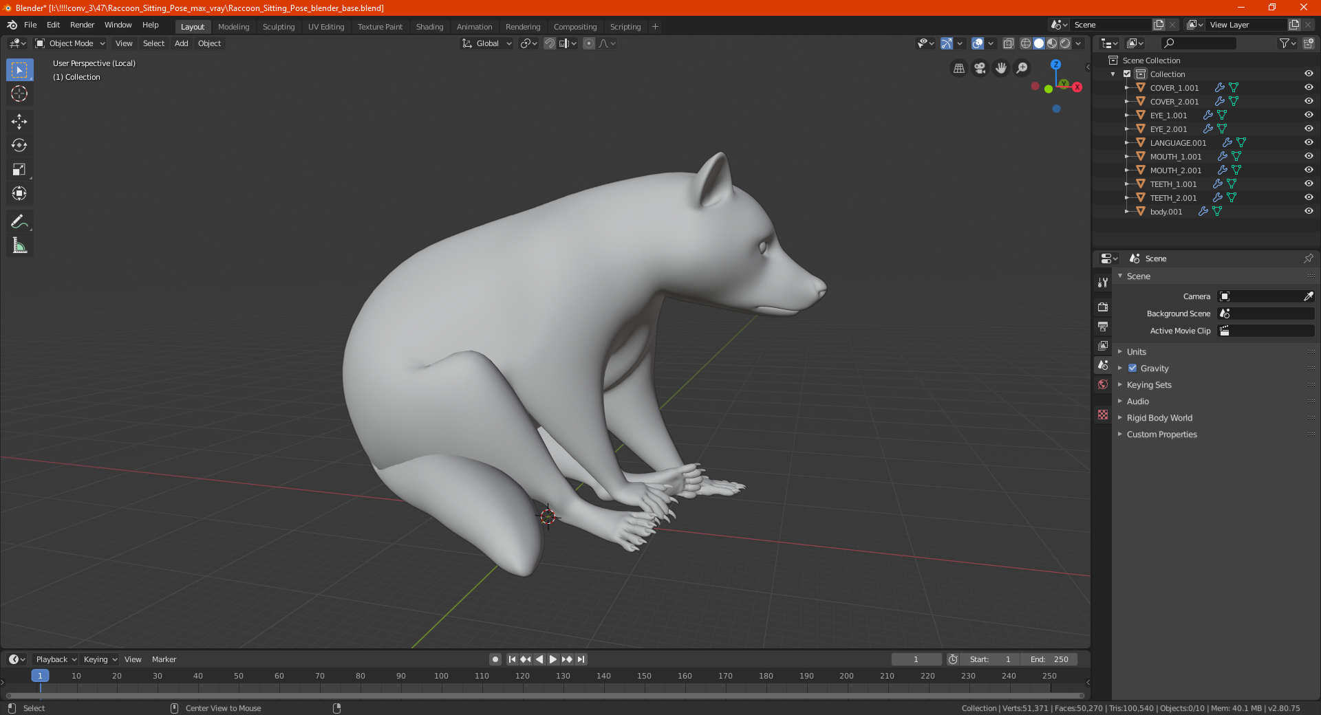 3D model Raccoon Sitting Pose