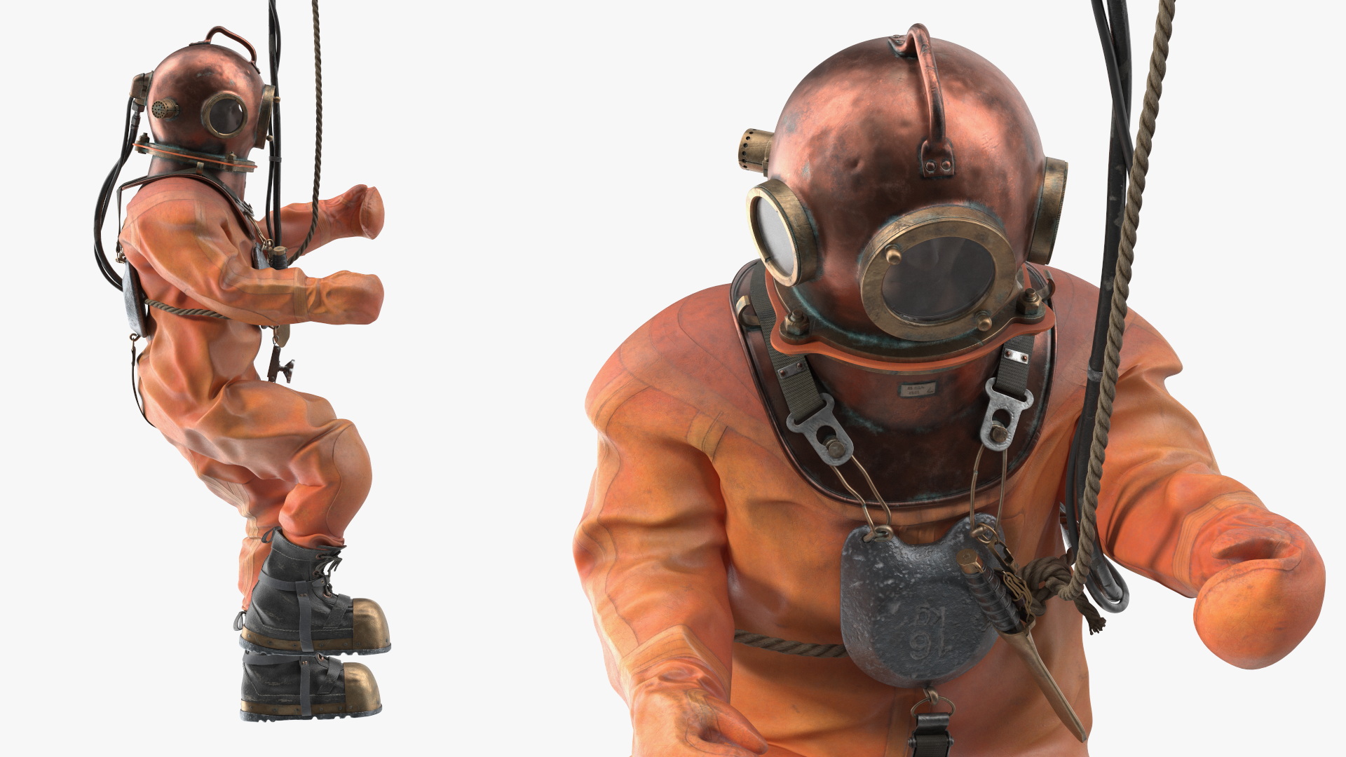 3D model Antique Copper Diving and Fish