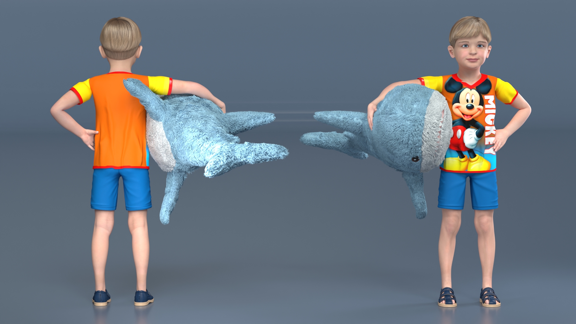 3D Boy with Big Soft Toy Shark from IKEA Fur