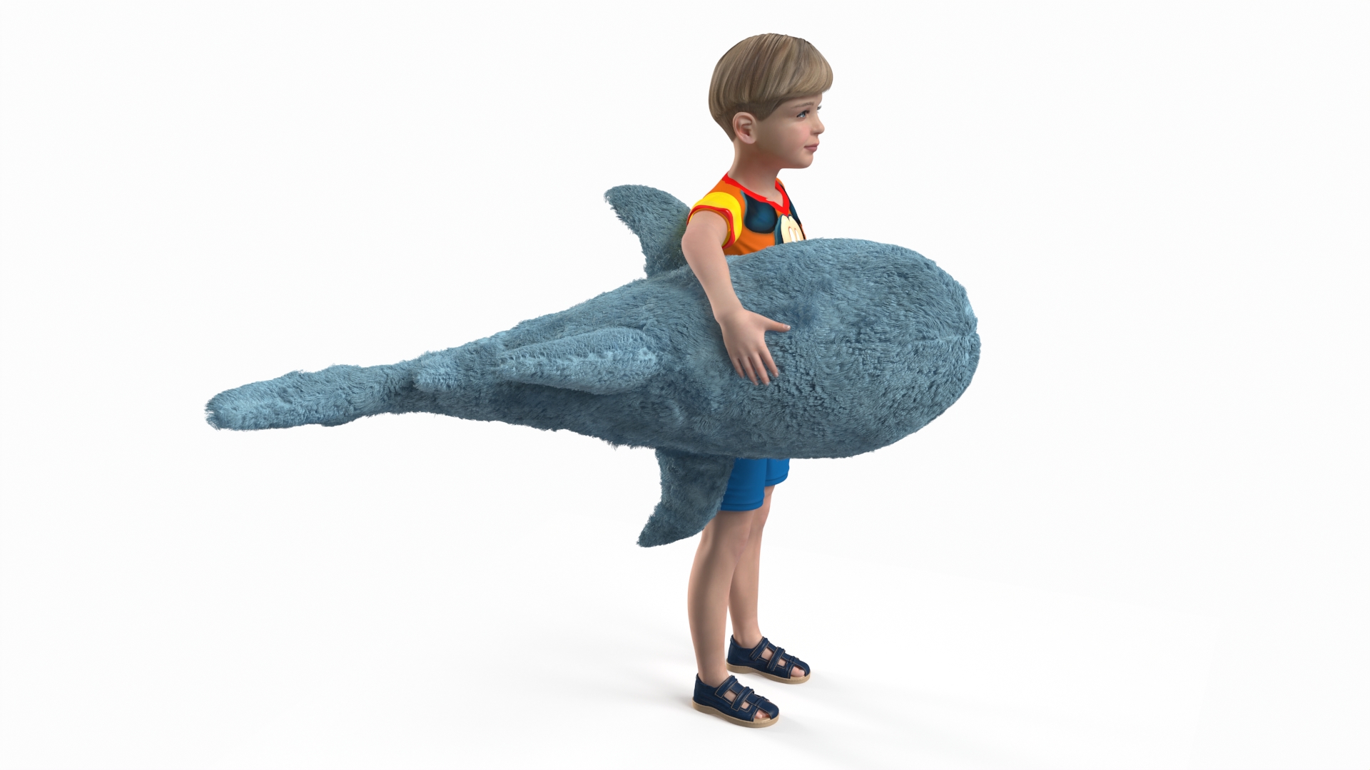 3D Boy with Big Soft Toy Shark from IKEA Fur