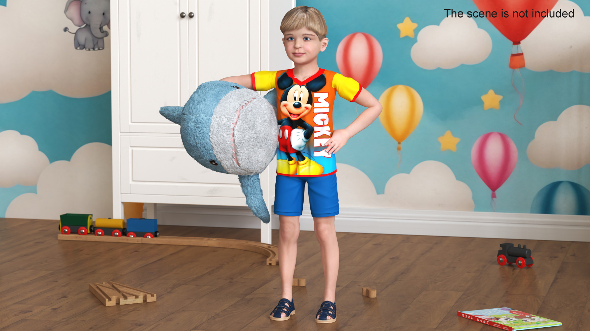 3D Boy with Big Soft Toy Shark from IKEA Fur