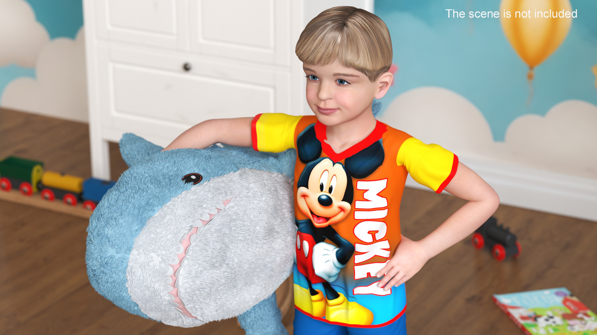 3D Boy with Big Soft Toy Shark from IKEA Fur